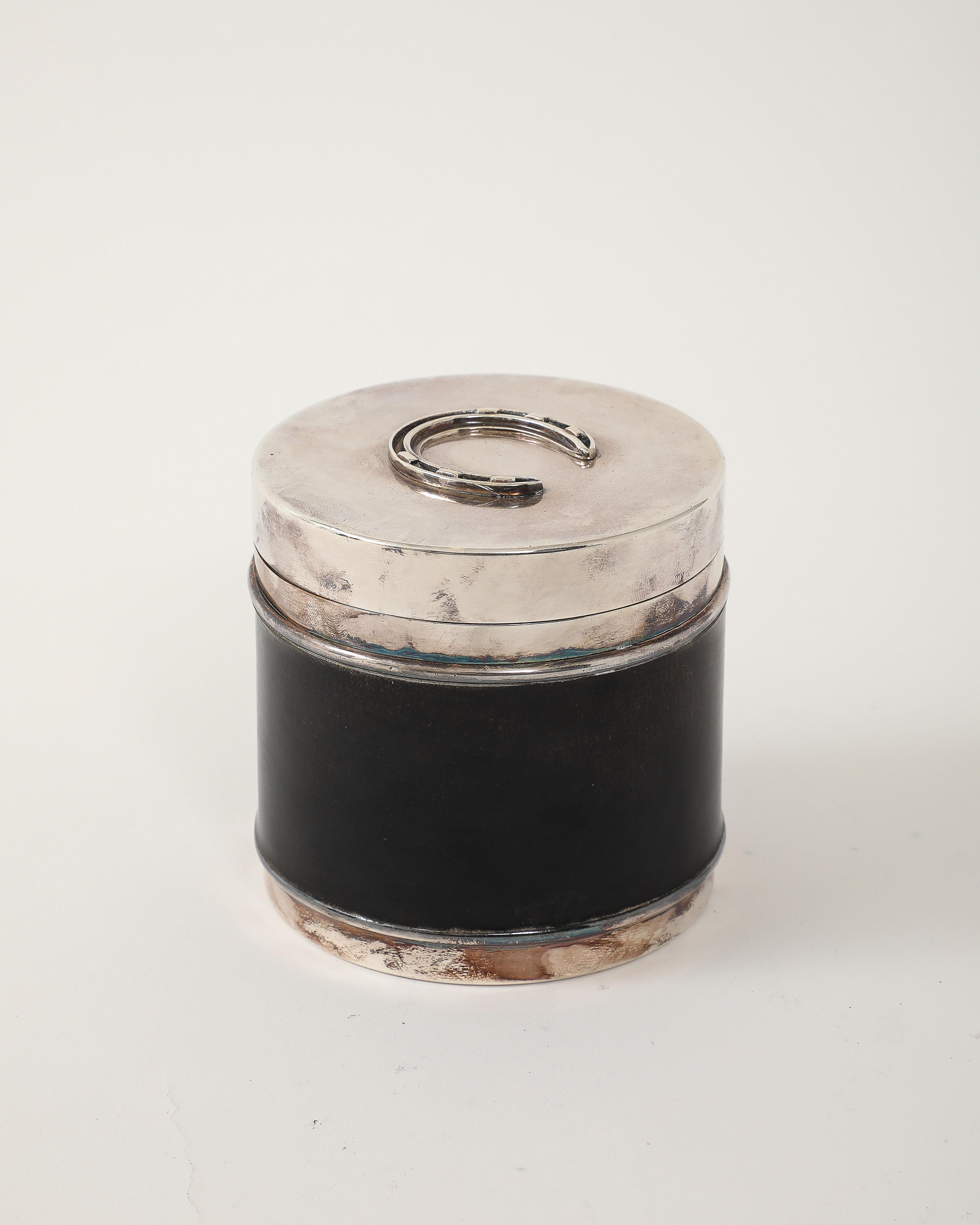 Mid-20th Century Silver and Leather Box by Hermes, Italy, c. 1960 For Sale