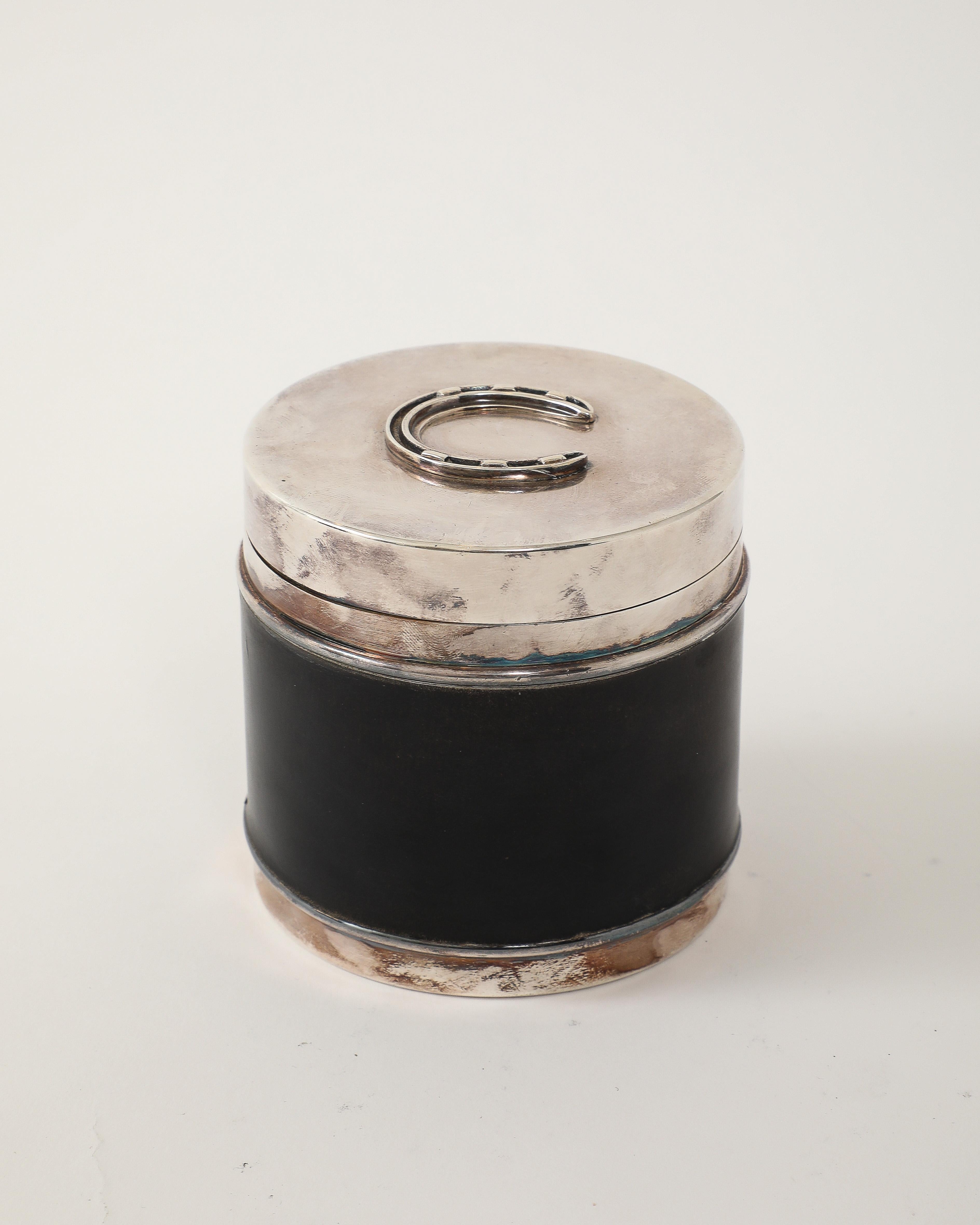 Silver and Leather Box by Hermes, Italy, c. 1960 For Sale 1