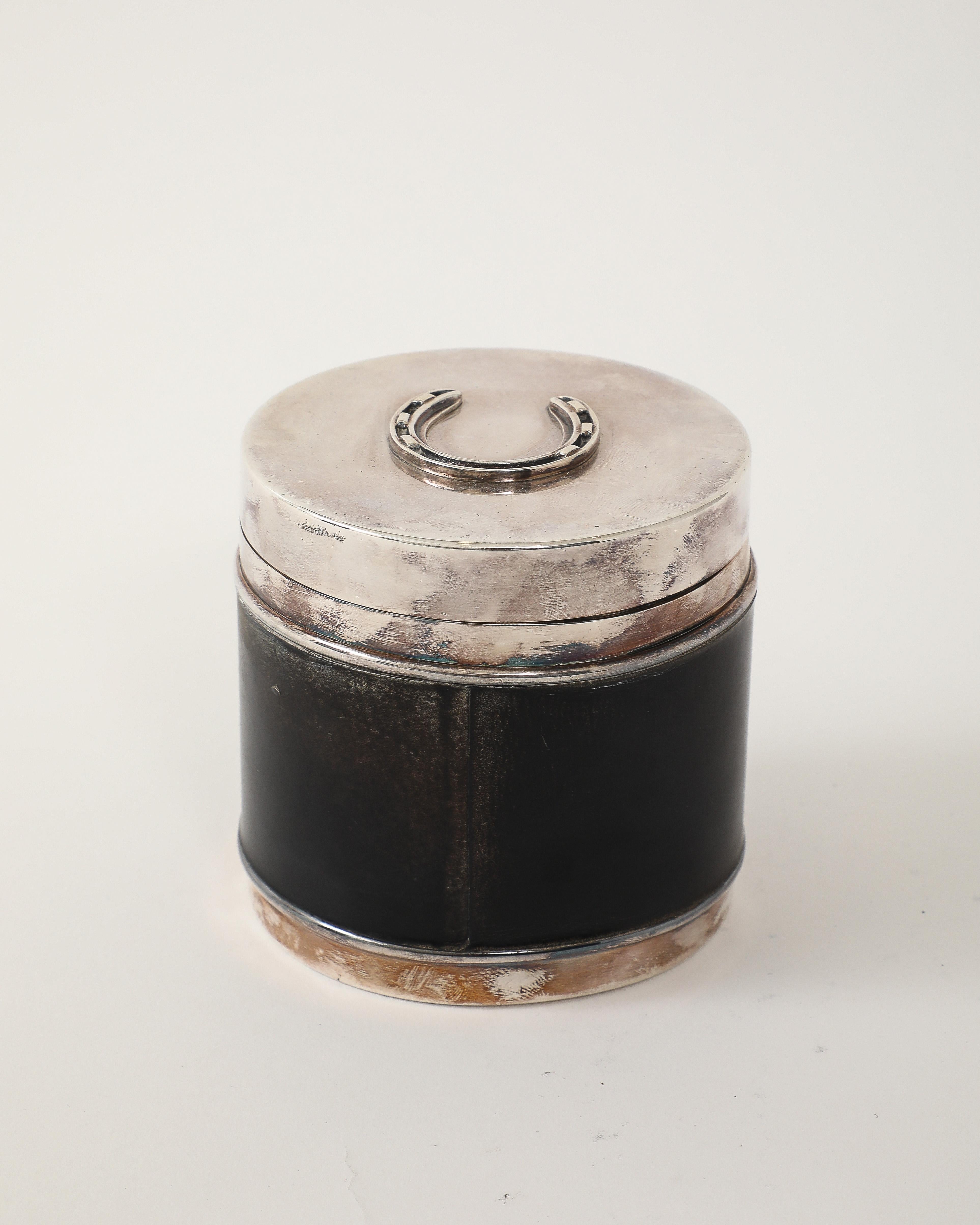 Silver and Leather Box by Hermes, Italy, c. 1960 For Sale 2