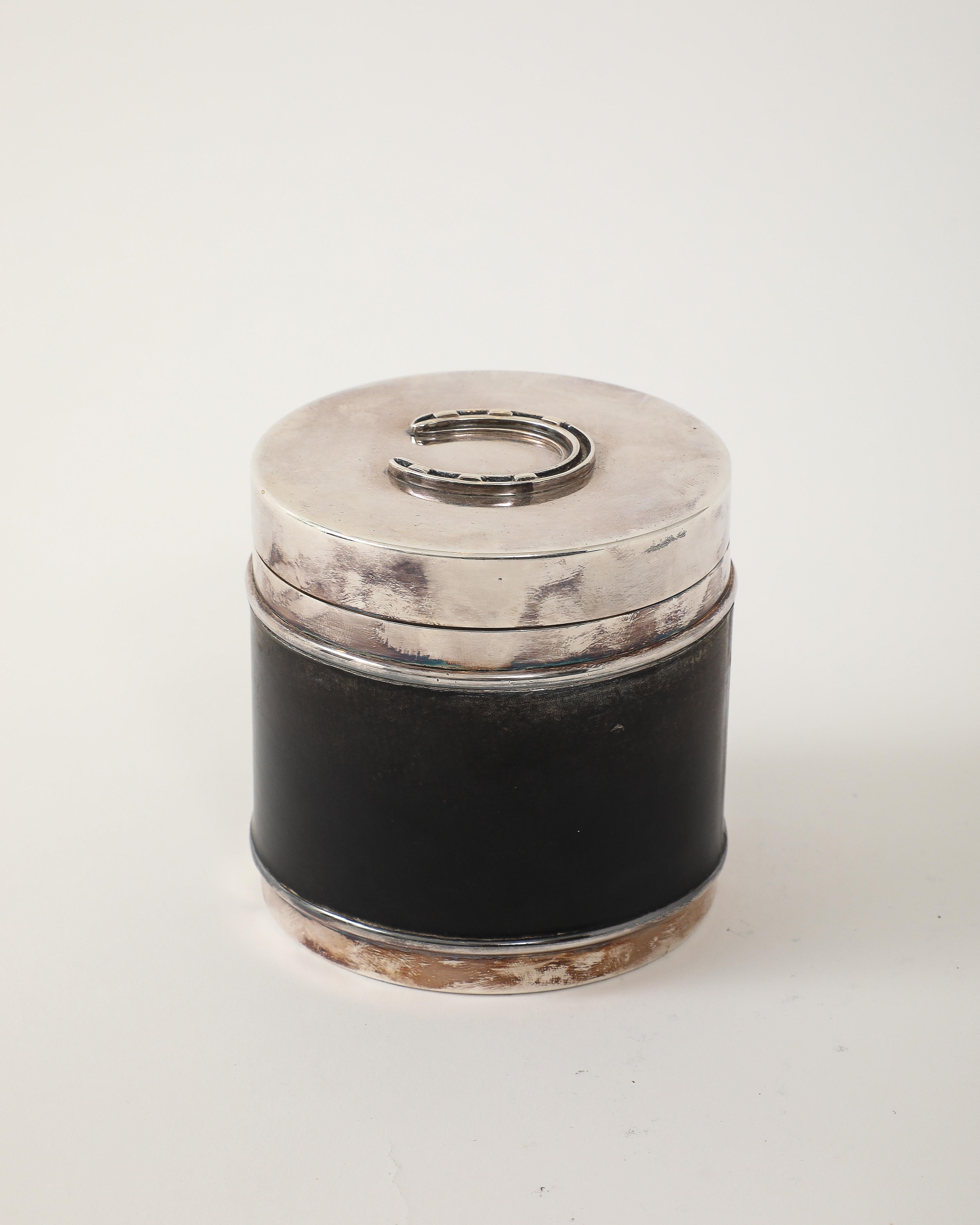 Silver and Leather Box by Hermes, Italy, c. 1960 For Sale 3