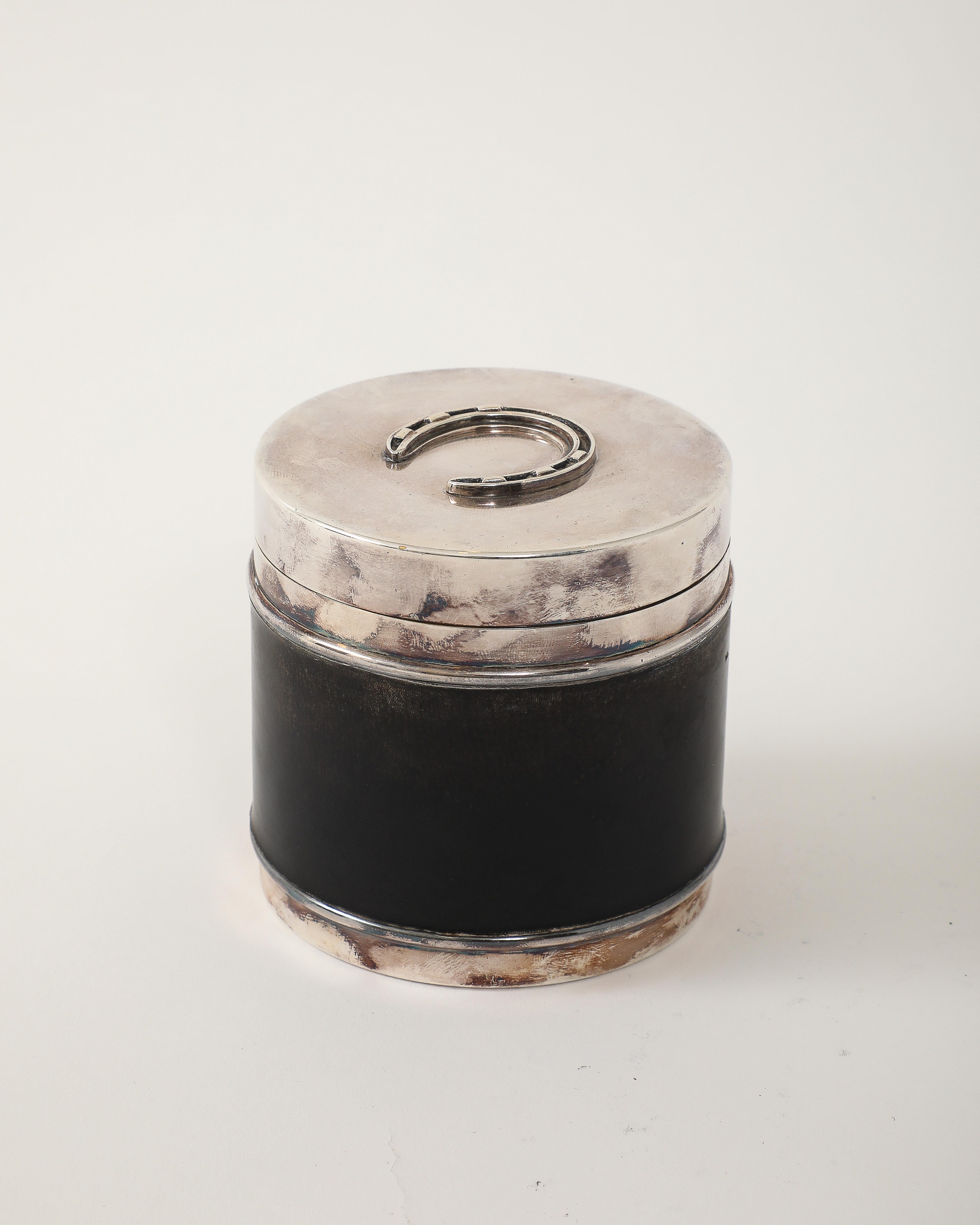 Silver and Leather Box by Hermes, Italy, c. 1960 For Sale 4