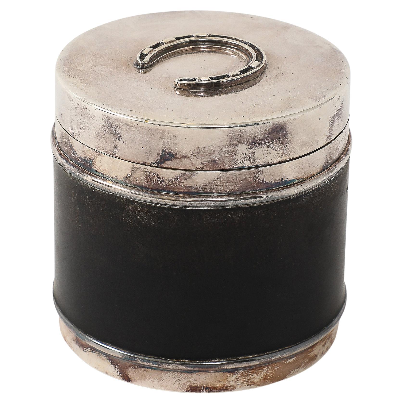 Silver and Leather Box by Hermes, Italy, c. 1960 For Sale