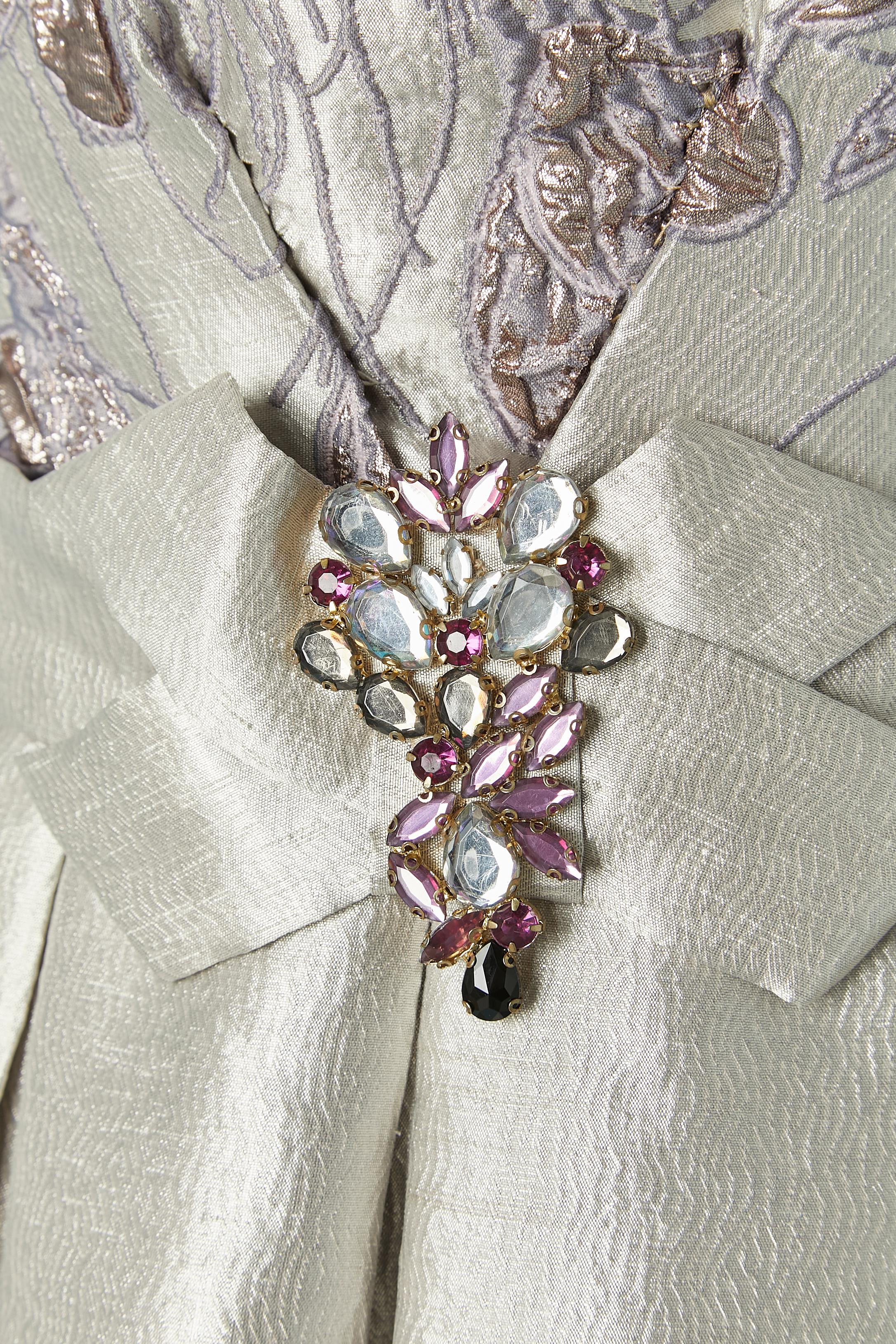 Vestido de noche con corpiño de brocado lila y plata RG Roméo Gigli Plata