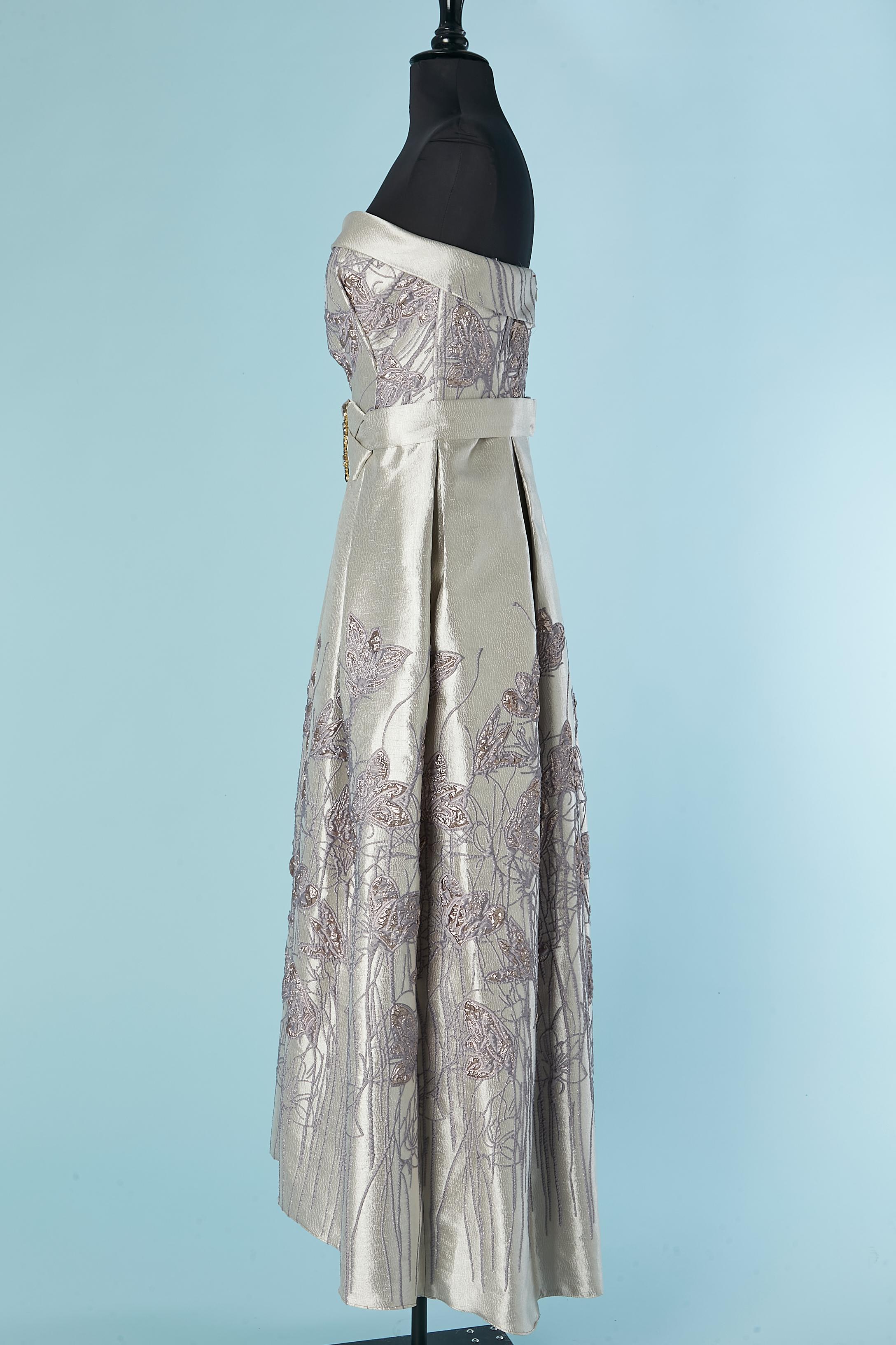 Vestido de noche con corpiño de brocado lila y plata RG Roméo Gigli 1