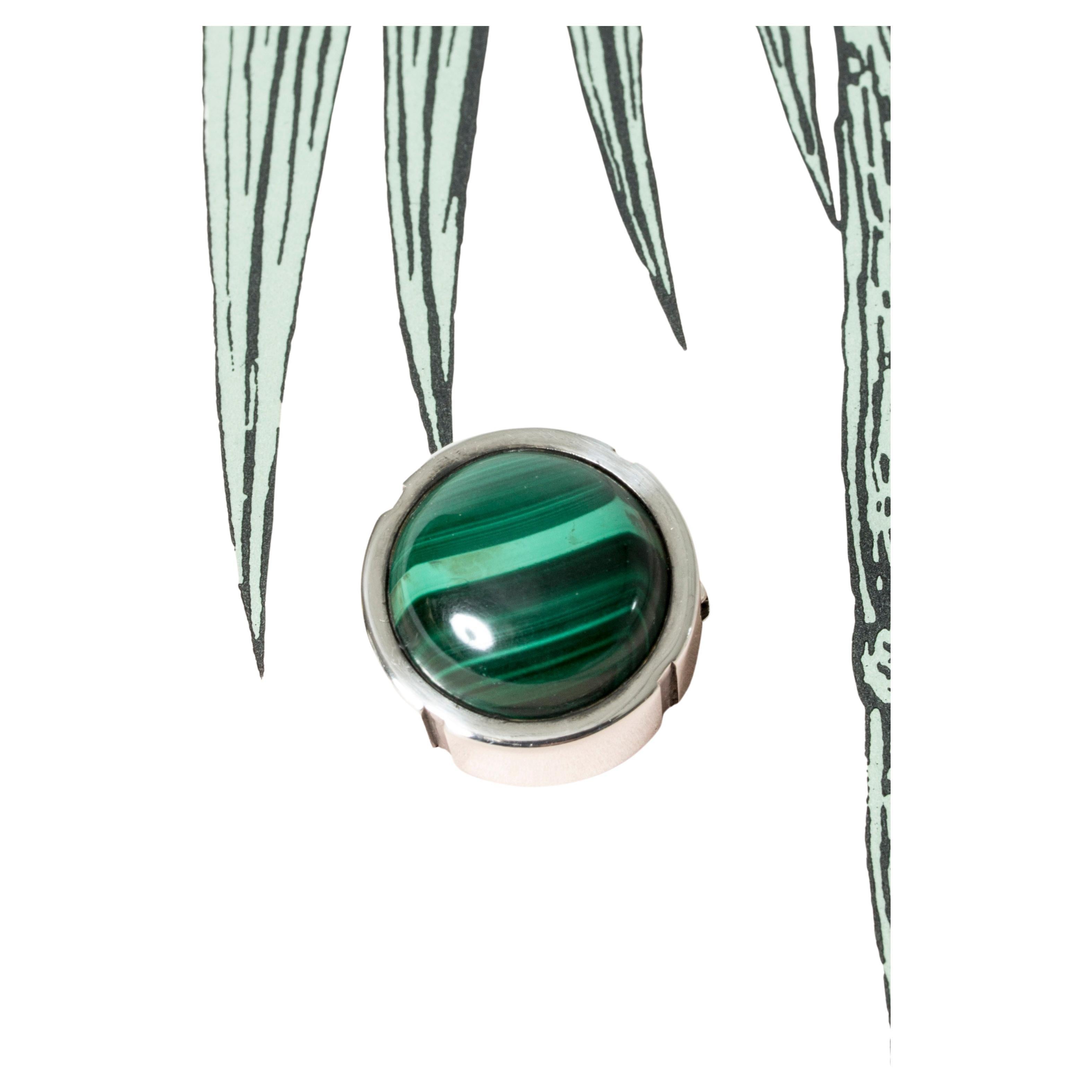 Silver and Malachite Brooch by Heikki Kaksonen