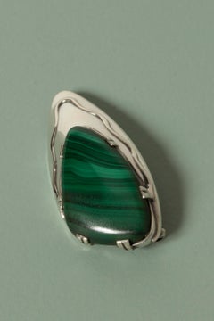 Silver and Malachite Brooch from Gustaf Dahlgren & Co. Sweden, 1950s