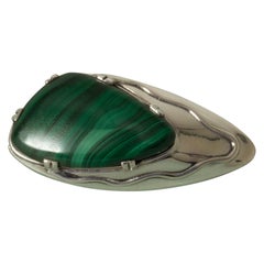 Silver and Malachite Brooch from Gustaf Dahlgren & Co. Sweden, 1950s