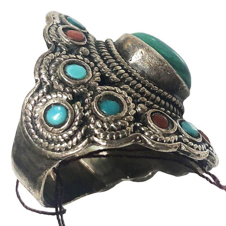 Anello in argento e malachite misura 9,5 In condizioni ottime in vendita a Van Nuys, CA