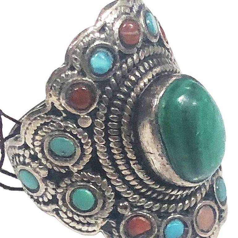 Fine XX secolo Anello in argento e malachite misura 9,5 in vendita
