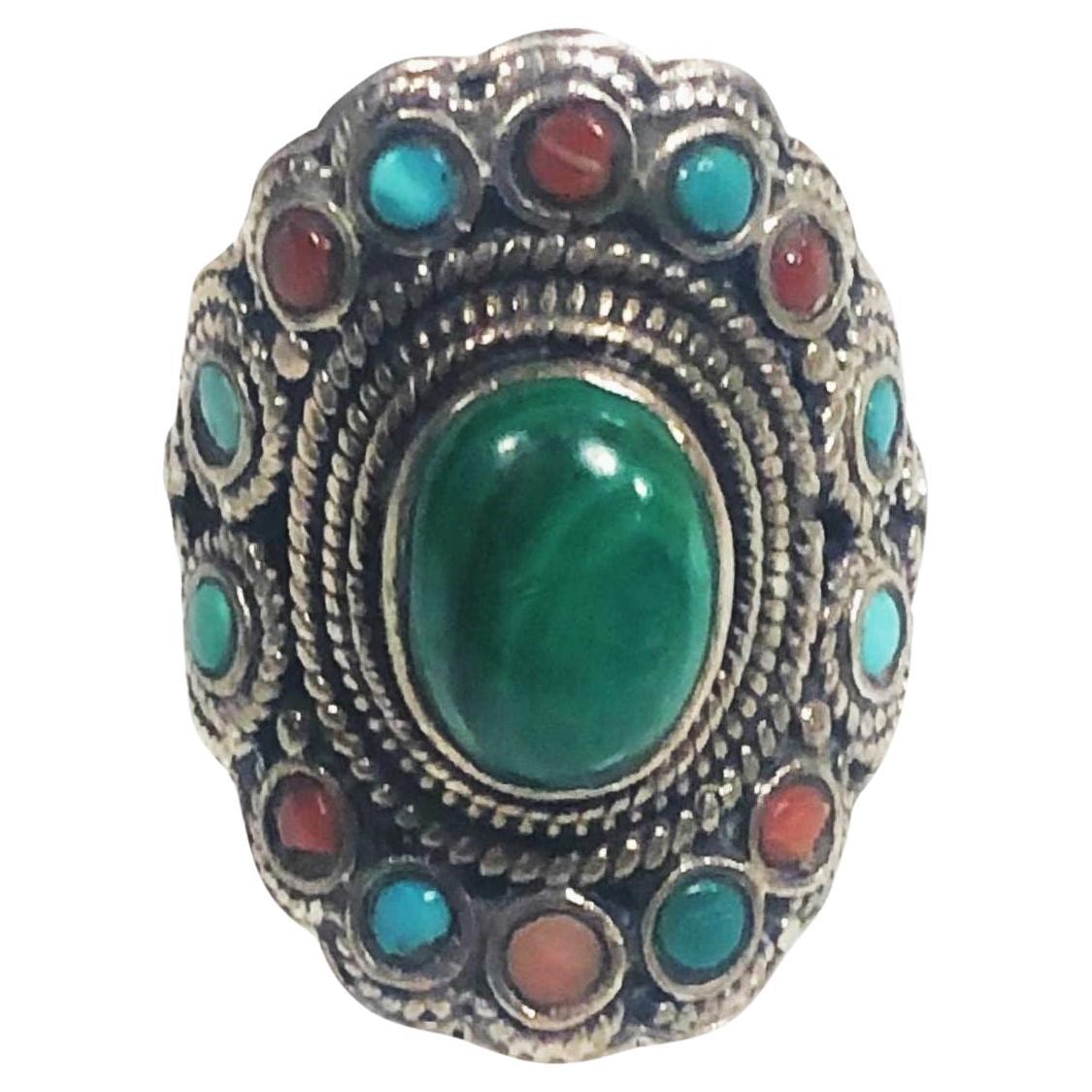 Silber und Malachit Edelstein Ring Größe 9,5