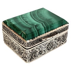 Silver and Malachite Small Trinket Box Silver and Malachite Small Trinket Box