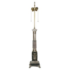 Silver and Marble Neoclassical Tall Table Lamp