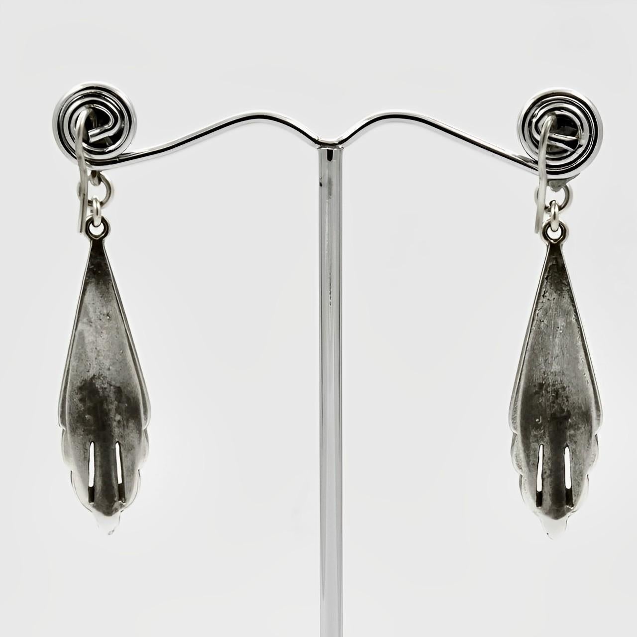Silver and Marcasite Drop Earrings For Sale 1