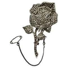 Vintage Silver and Marcasite Rose Brooch circa 1930s
