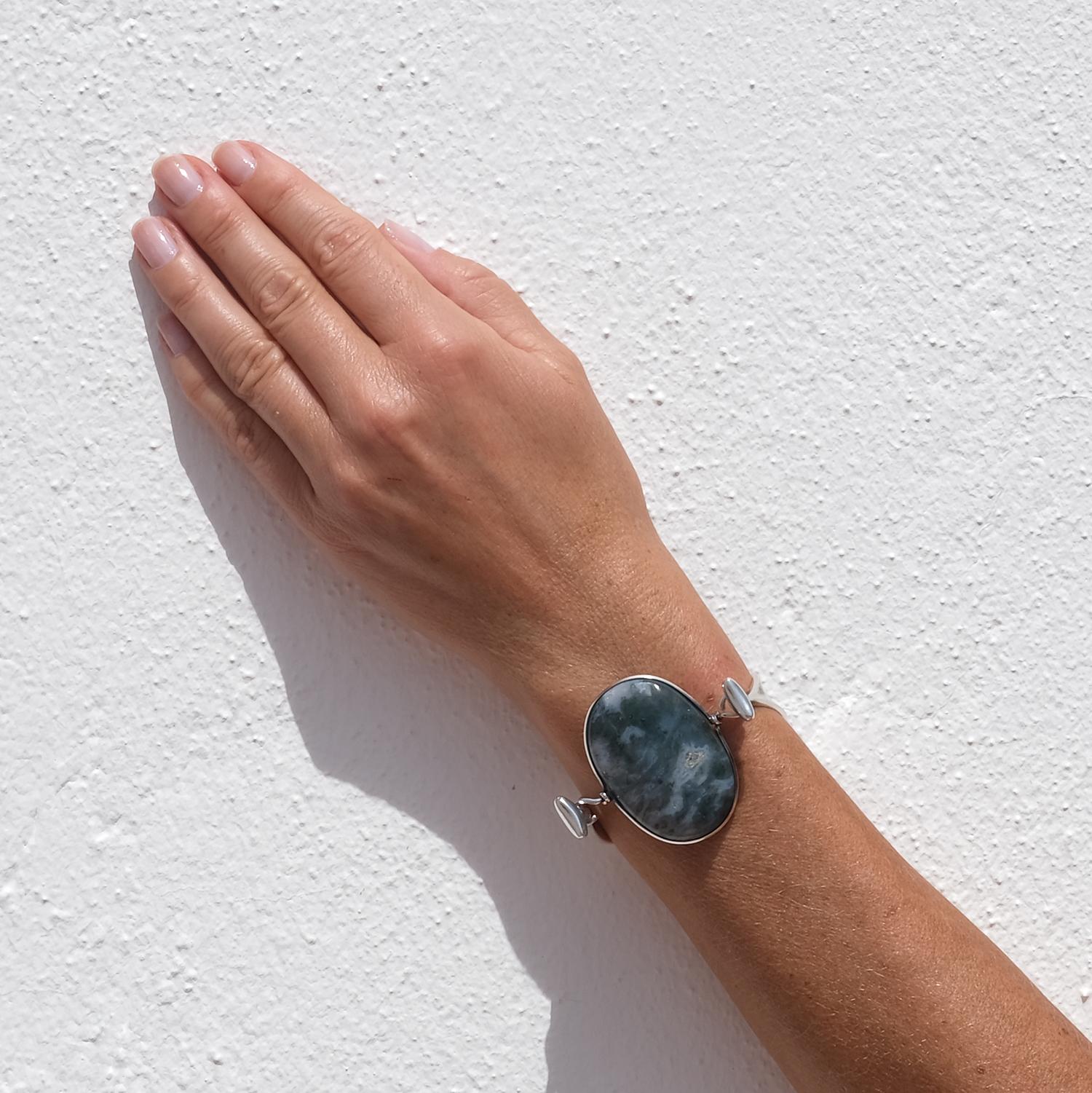 Silver and Moss Agate Bracelet by Vivianna Torun Bülow-Hübe for Georg Jensen 5