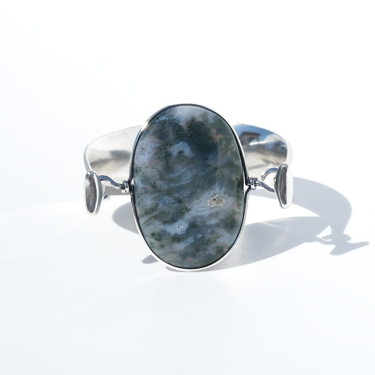 Women's or Men's Silver and Moss Agate Bracelet by Vivianna Torun Bülow-Hübe for Georg Jensen