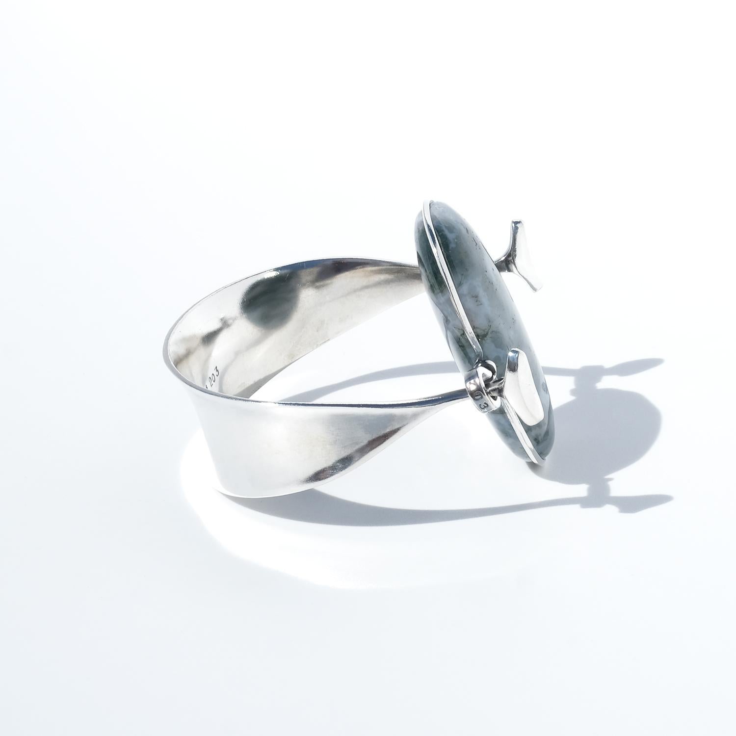 Silver and Moss Agate Bracelet by Vivianna Torun Bülow-Hübe for Georg Jensen 1