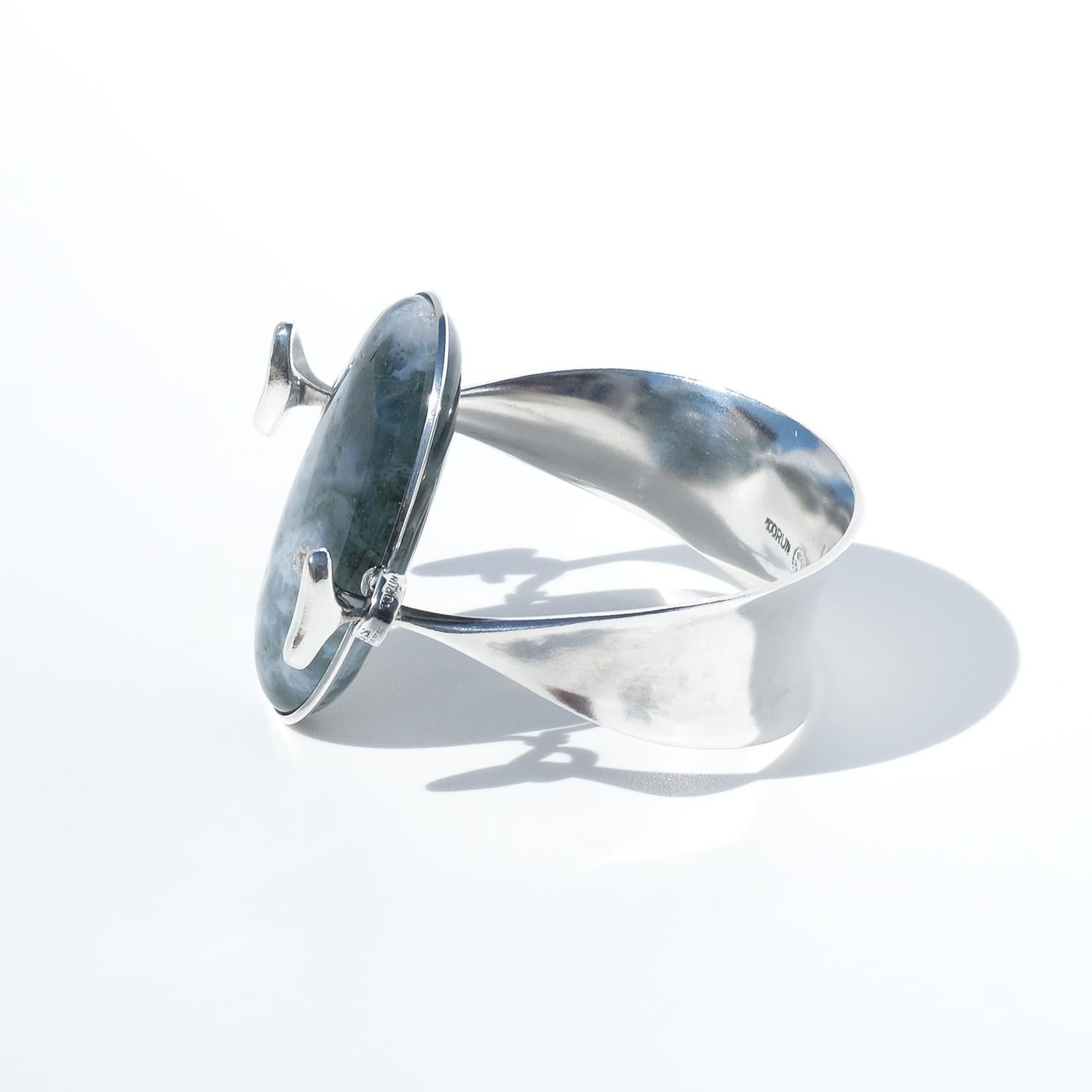 Silver and Moss Agate Bracelet by Vivianna Torun Bülow-Hübe for Georg Jensen 2