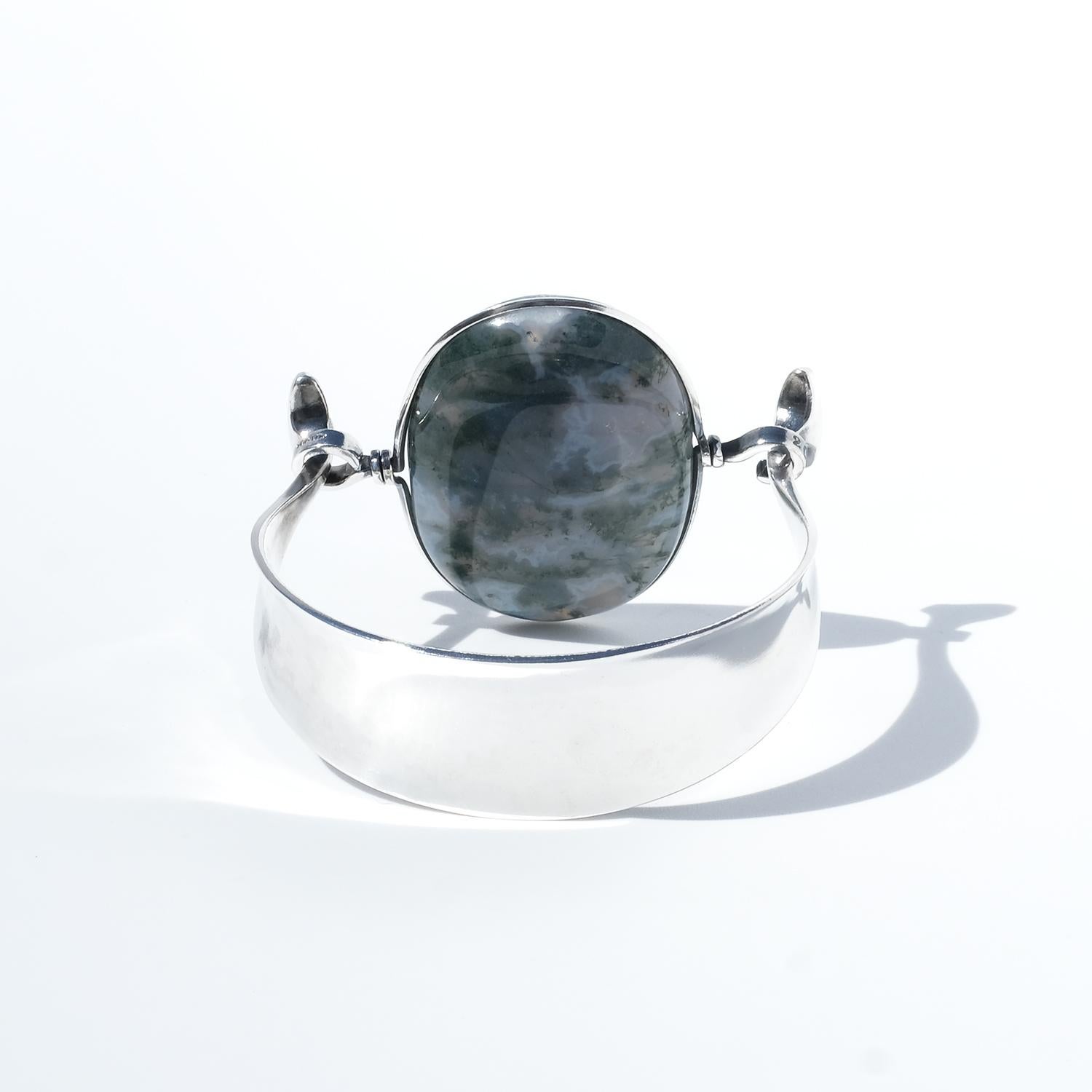 Silver and Moss Agate Bracelet by Vivianna Torun Bülow-Hübe for Georg Jensen 3
