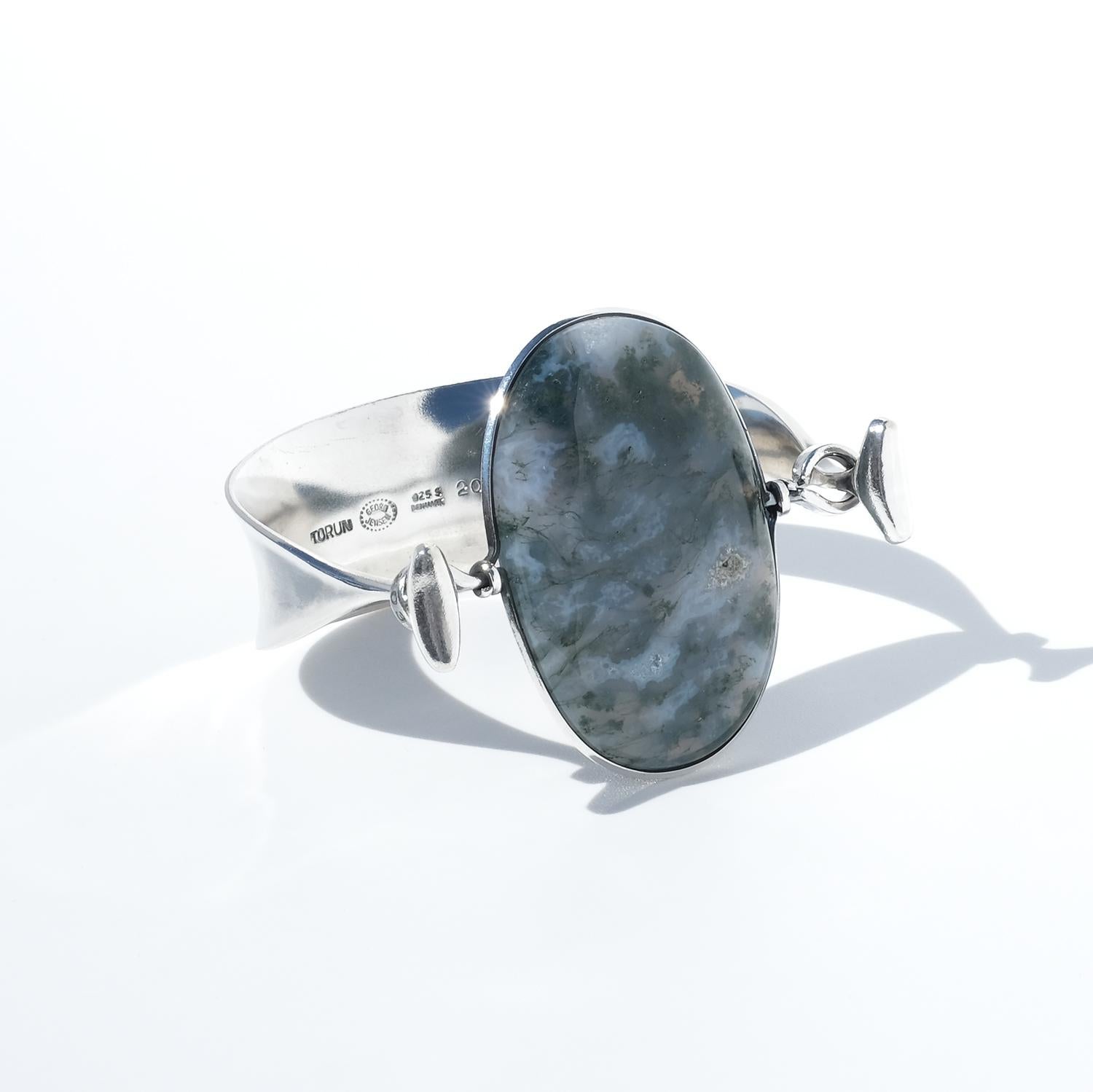Silver and Moss Agate Bracelet by Vivianna Torun Bülow-Hübe for Georg Jensen 4