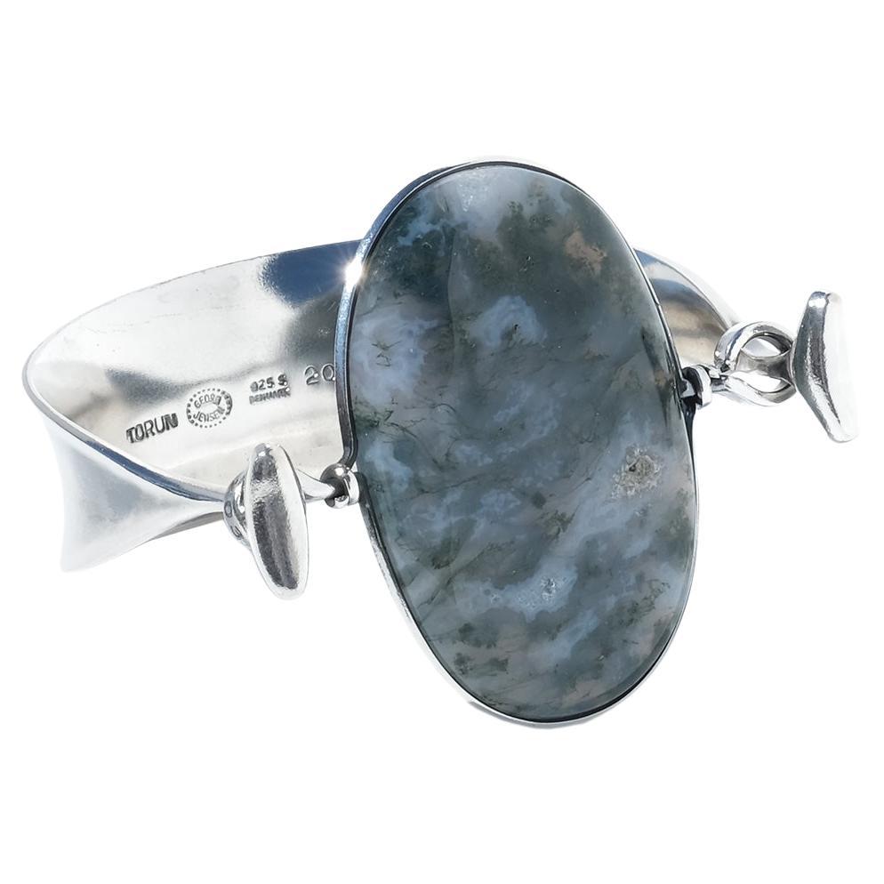 Silver and Moss Agate Bracelet by Vivianna Torun Bülow-Hübe for Georg Jensen