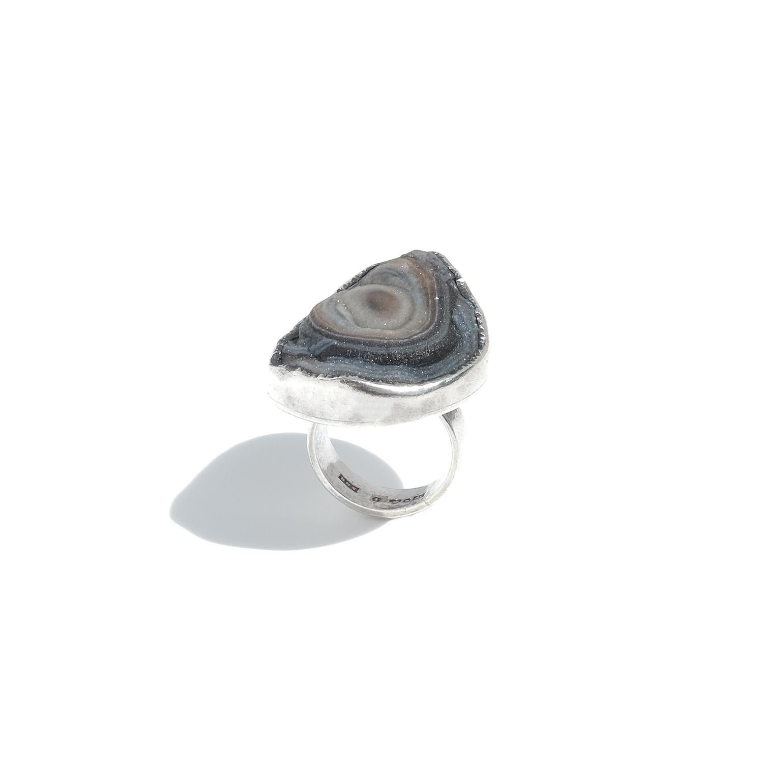 Women's or Men's Silver and Natural Stone Ring by Swedish Sörlings Konsthanverk Made 1967 For Sale