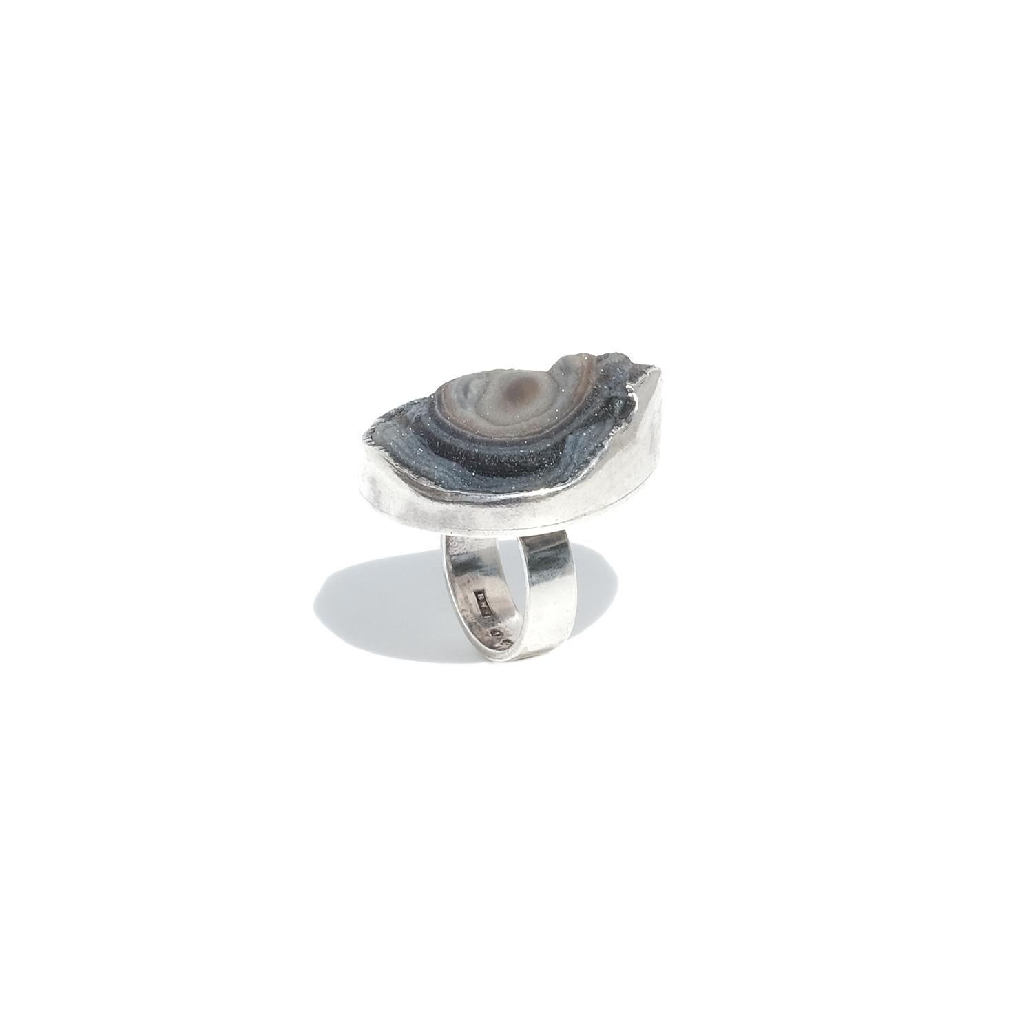 Silver and Natural Stone Ring by Swedish Sörlings Konsthanverk Made 1967 For Sale 1