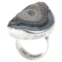 Ring aus Silber und Naturstein von Sörlings Konsthanverk aus Schweden, 1967