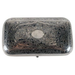 Vintage Silver and niello tobacco box, Moscow, Russia 1879. 