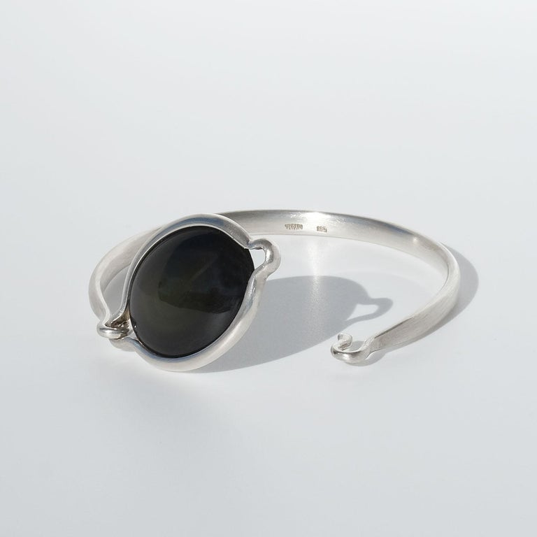 Silver and Obsidian Bracelet by Vivianna Torun Bülow-Hübe, 1960s For Sale 6