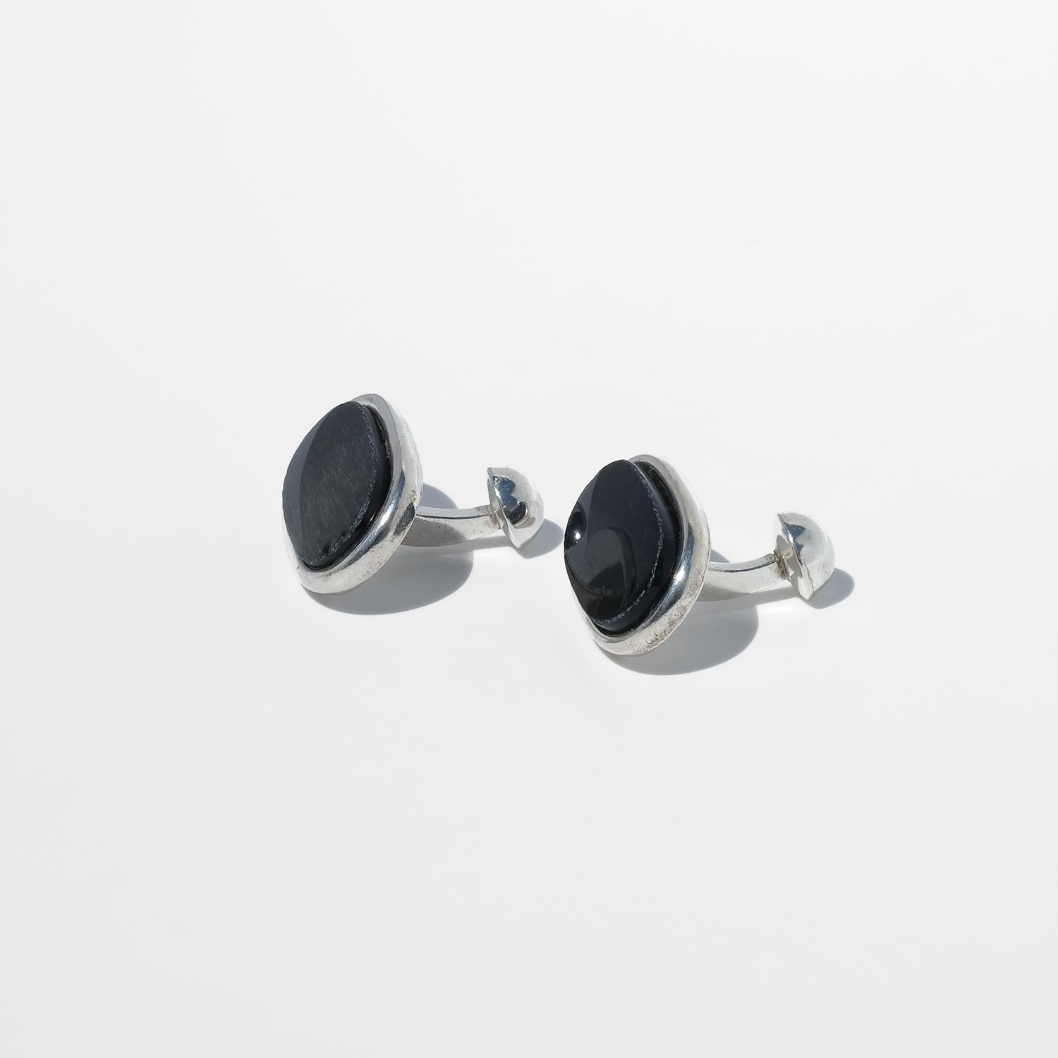 Boutons de manchette en argent et obsidienne par Vivianna Torun Bülow-Hübe Unisexe en vente