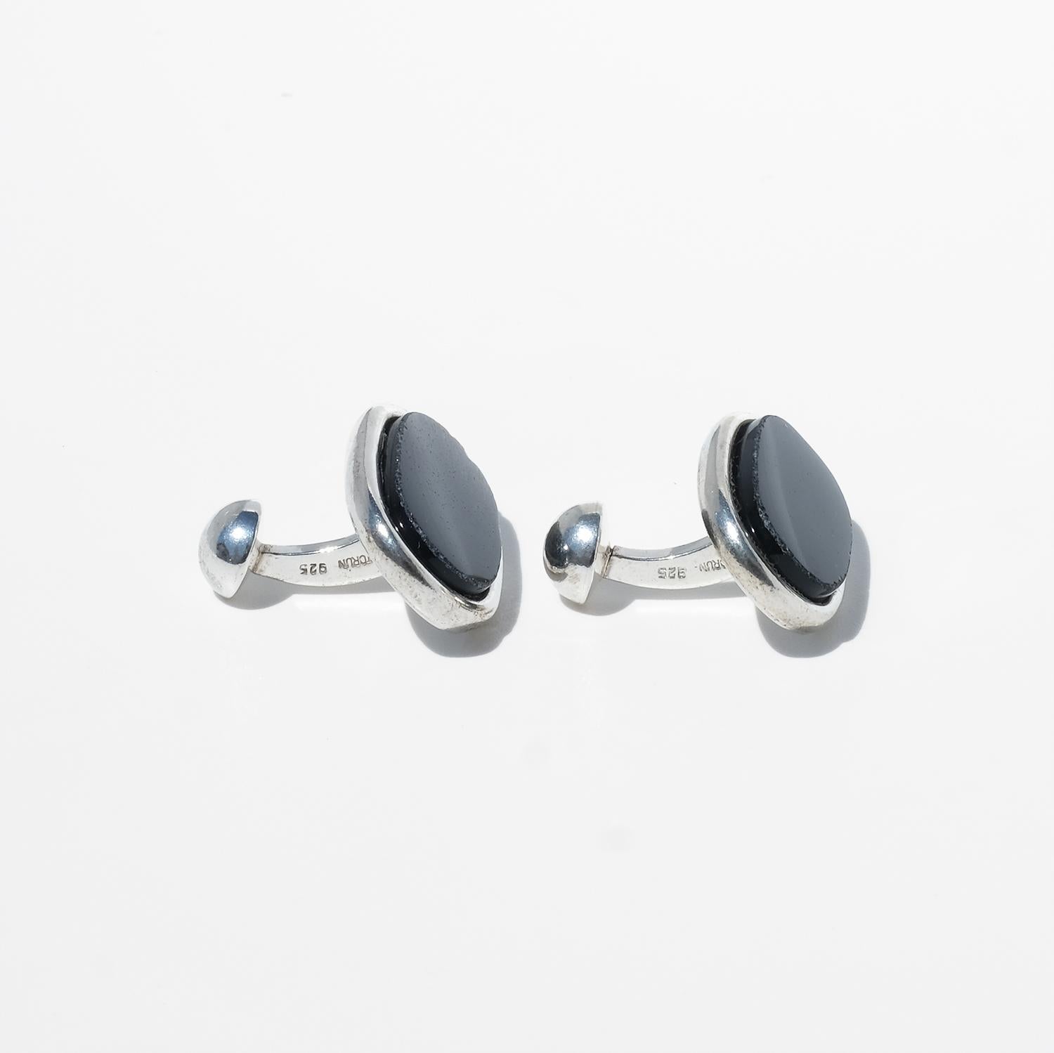 Boutons de manchette en argent et obsidienne par Vivianna Torun Bülow-Hübe en vente 3