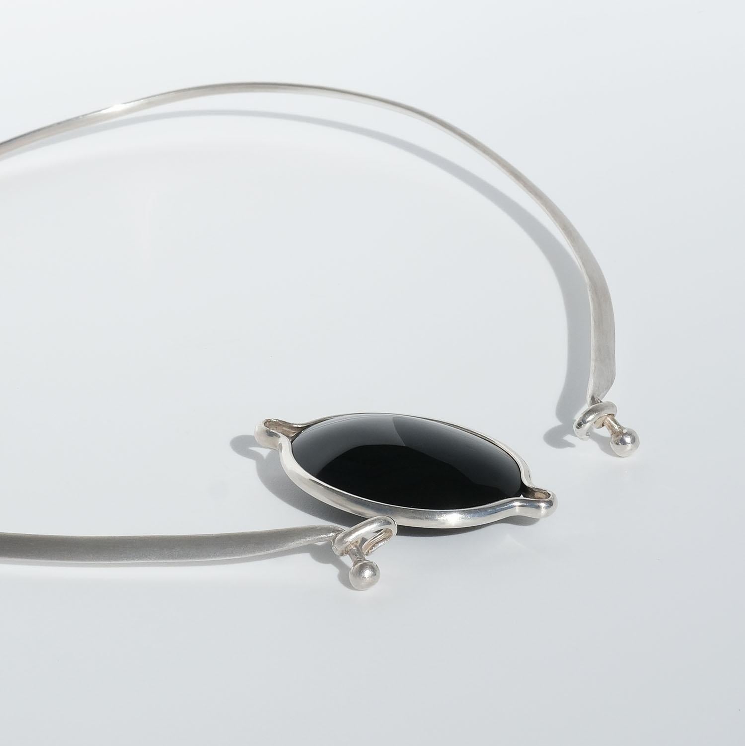 Women's or Men's Silver and Obsidian Neck Ring by Vivianna Torun Bülow-Hübe, 1960s