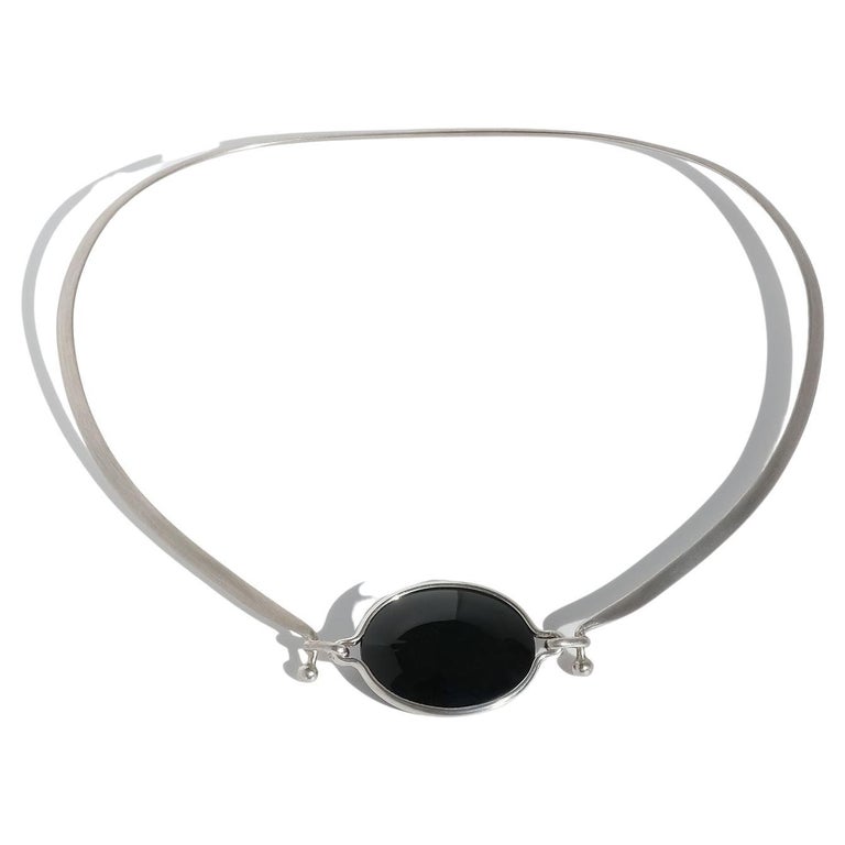 Silver and Obsidian Neck Ring by Vivianna Torun Bülow-Hübe, 1960s For Sale