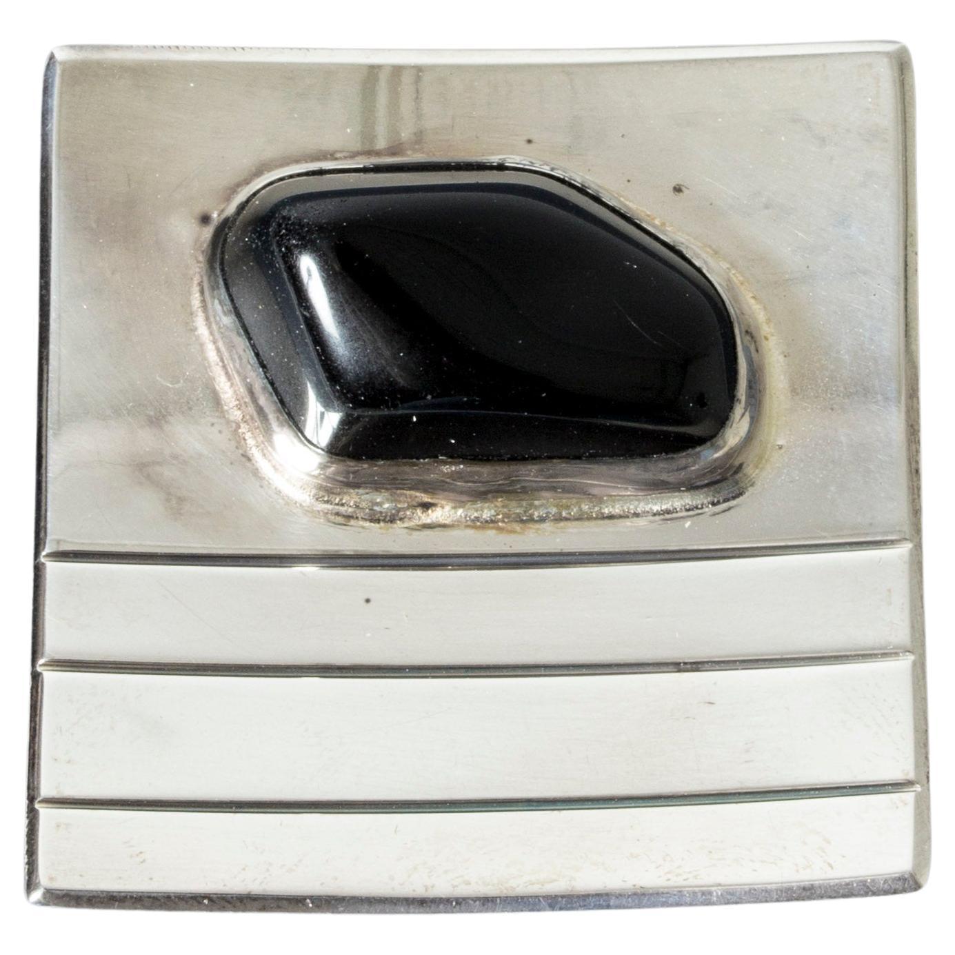 Silberne und Onyx-Brosche von Heikki Kaksonen, Finnland, 1964