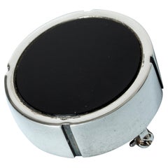 Silver and Onyx Brooch by Heikki Kaksonen for Kaunis Koru, Finland, 1965