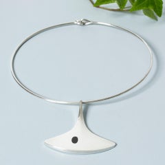 Silver and Onyx Neckring by Bent Gabrielsen, Pedersen, Hans Hansen, Denmark, 196