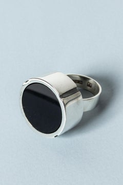 Silver and Onyx Ring by Heikki Kaksonen, Finland, 1965