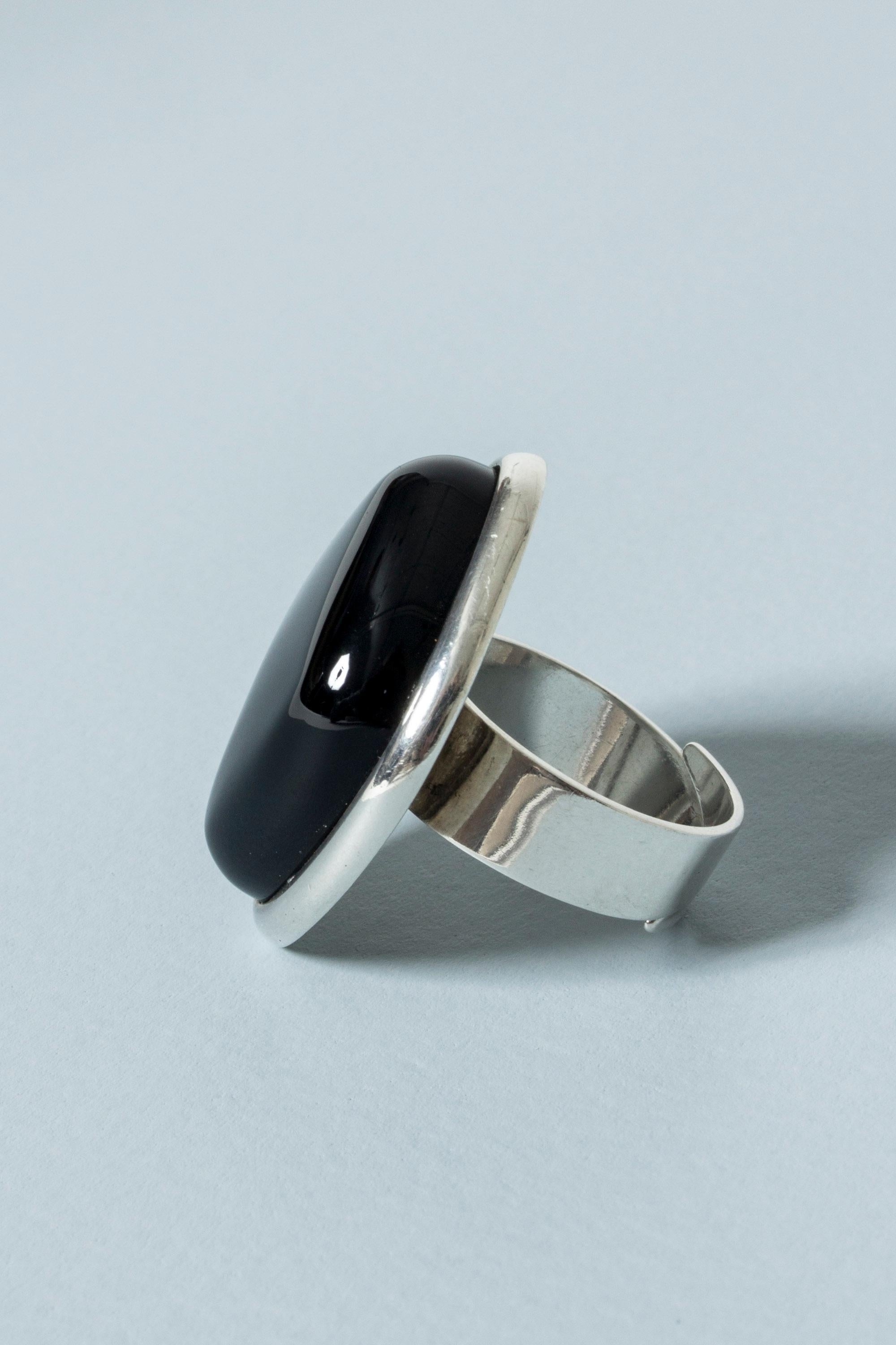 Oval Cut Silver and Onyx Ring from Niels Erik From, Denmark, 1960s