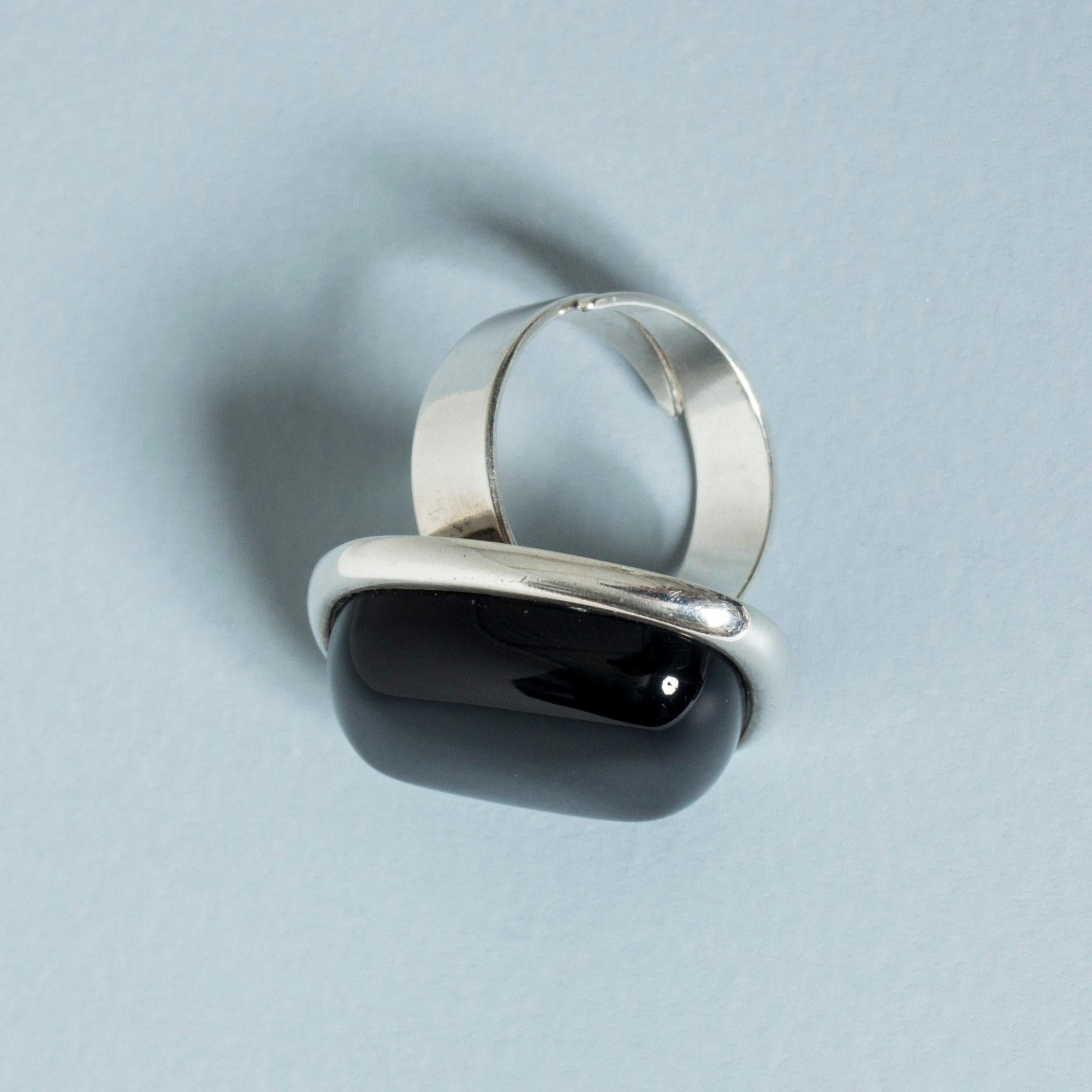 Silver and Onyx Ring from Niels Erik From, Denmark, 1960s In Good Condition In Stockholm, SE