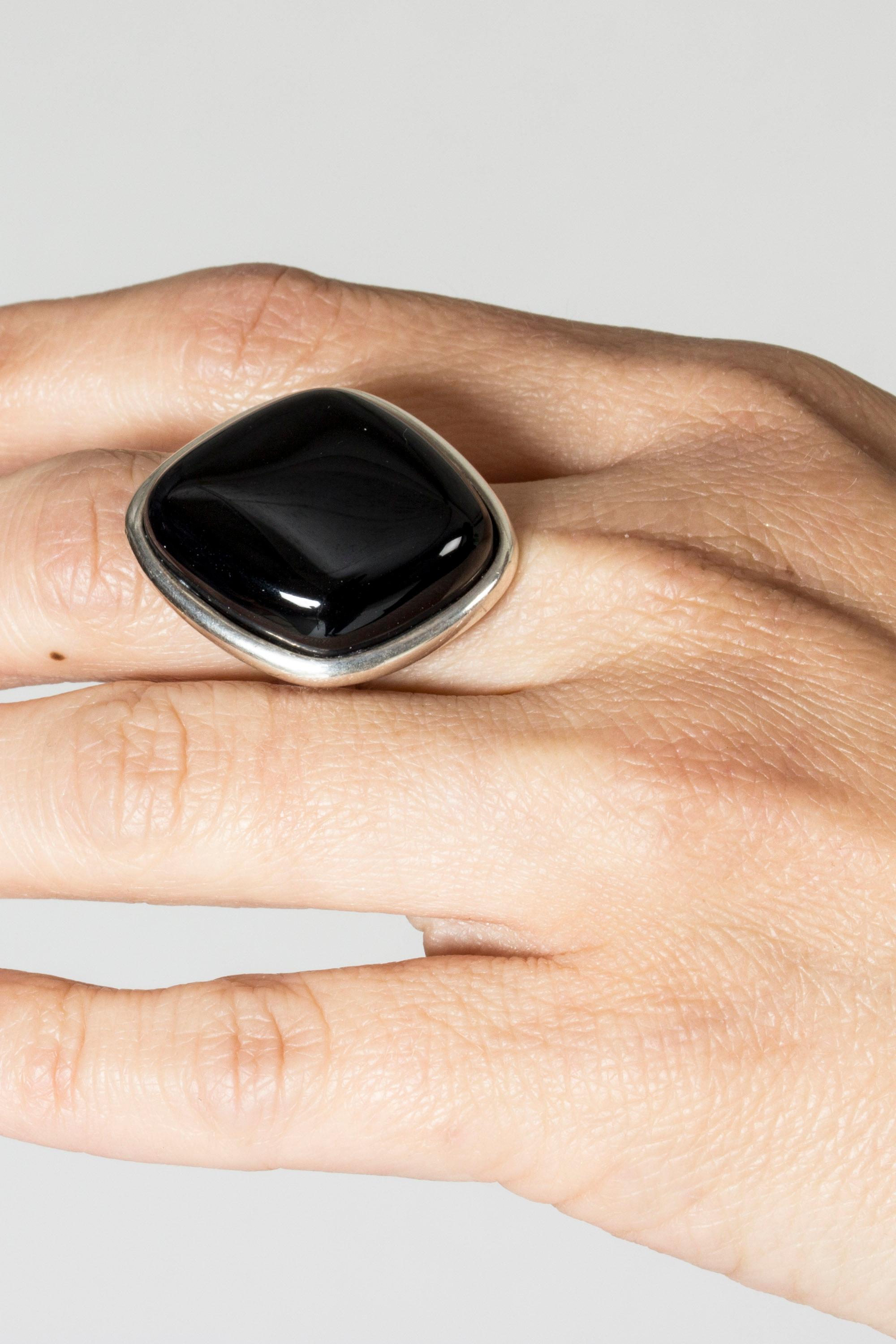 Modernist Silver and Onyx Ring from Niels Erik From, Denmark, 1960s