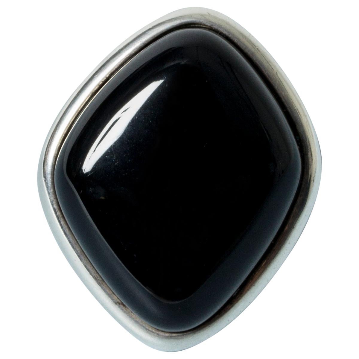 Silver and Onyx Ring from Niels Erik From, Denmark, 1960s
