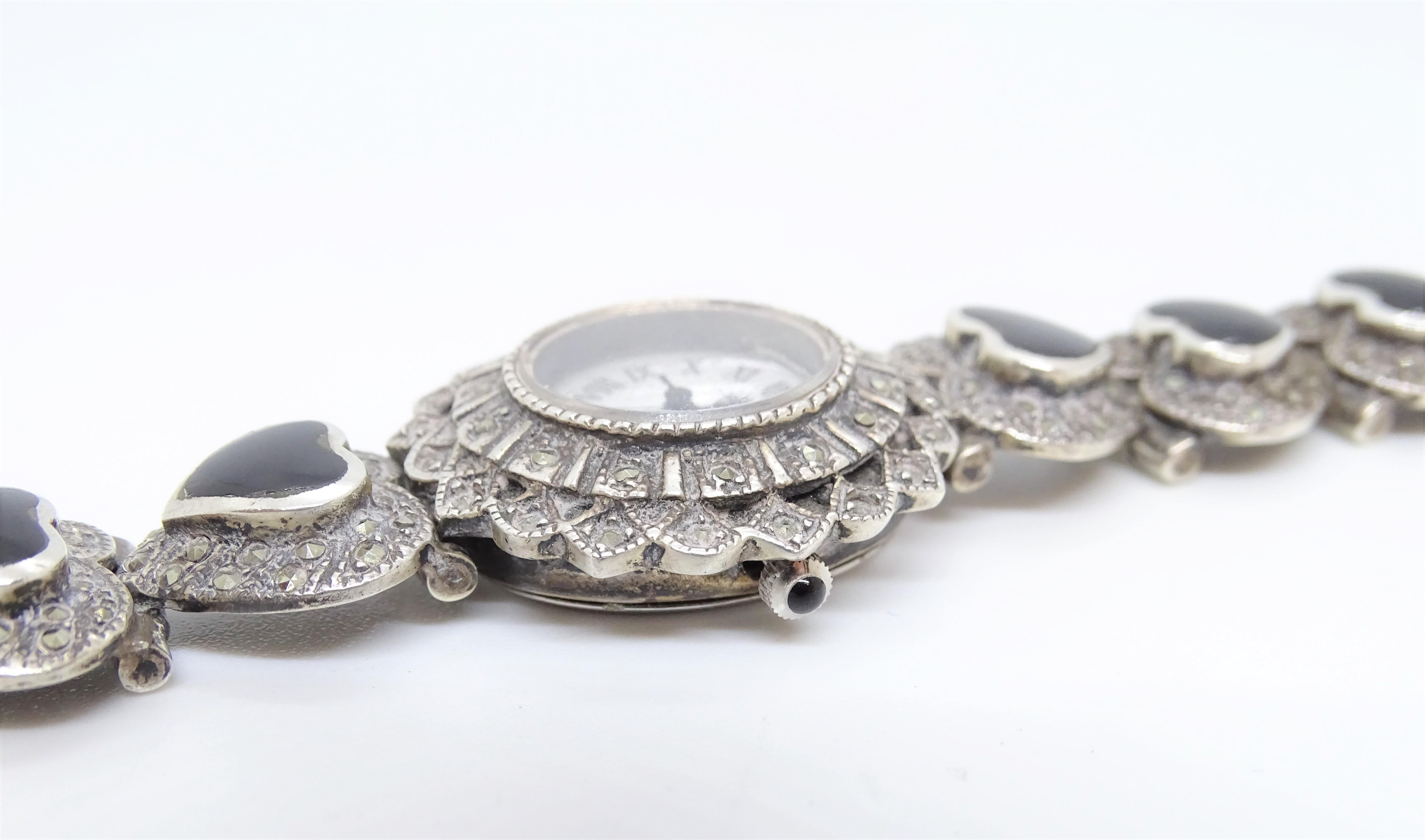 Silber- und Onyx-Uhr für Frauen - Vintage, s. XX im Angebot 8