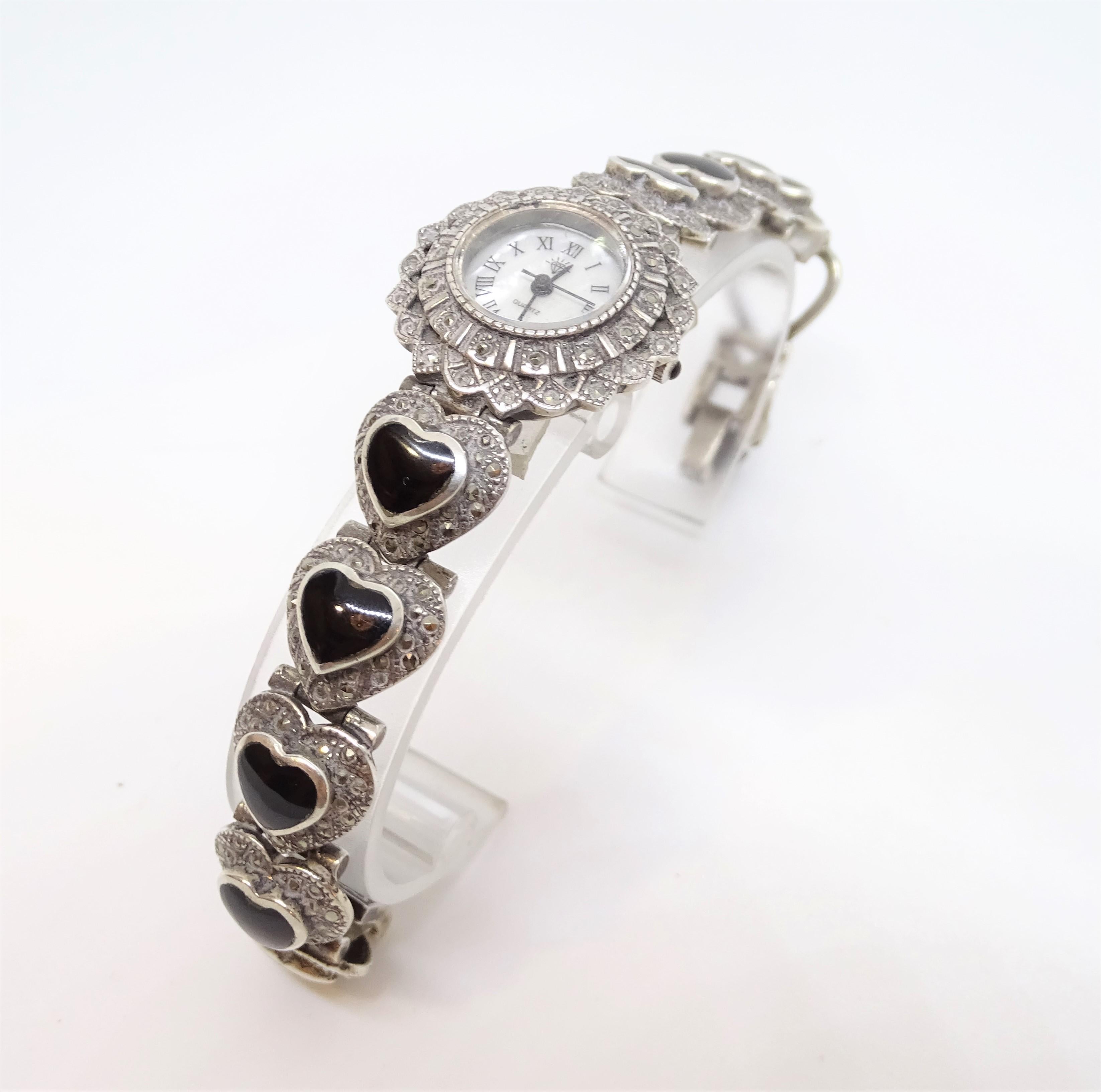 Silber- und Onyx-Uhr für Frauen - Vintage, s. XX Damen im Angebot