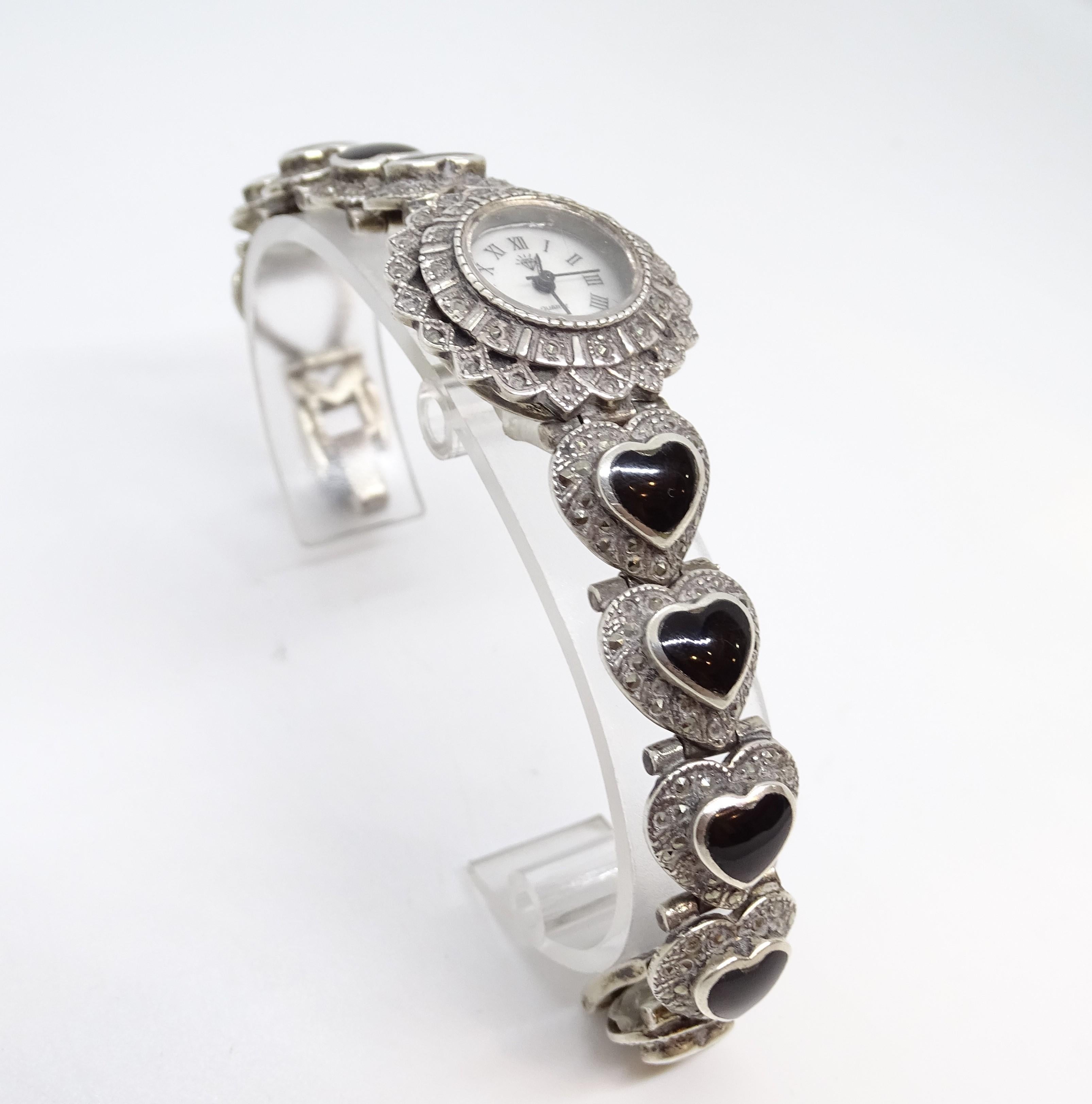 Silber- und Onyx-Uhr für Frauen - Vintage, s. XX im Angebot 3