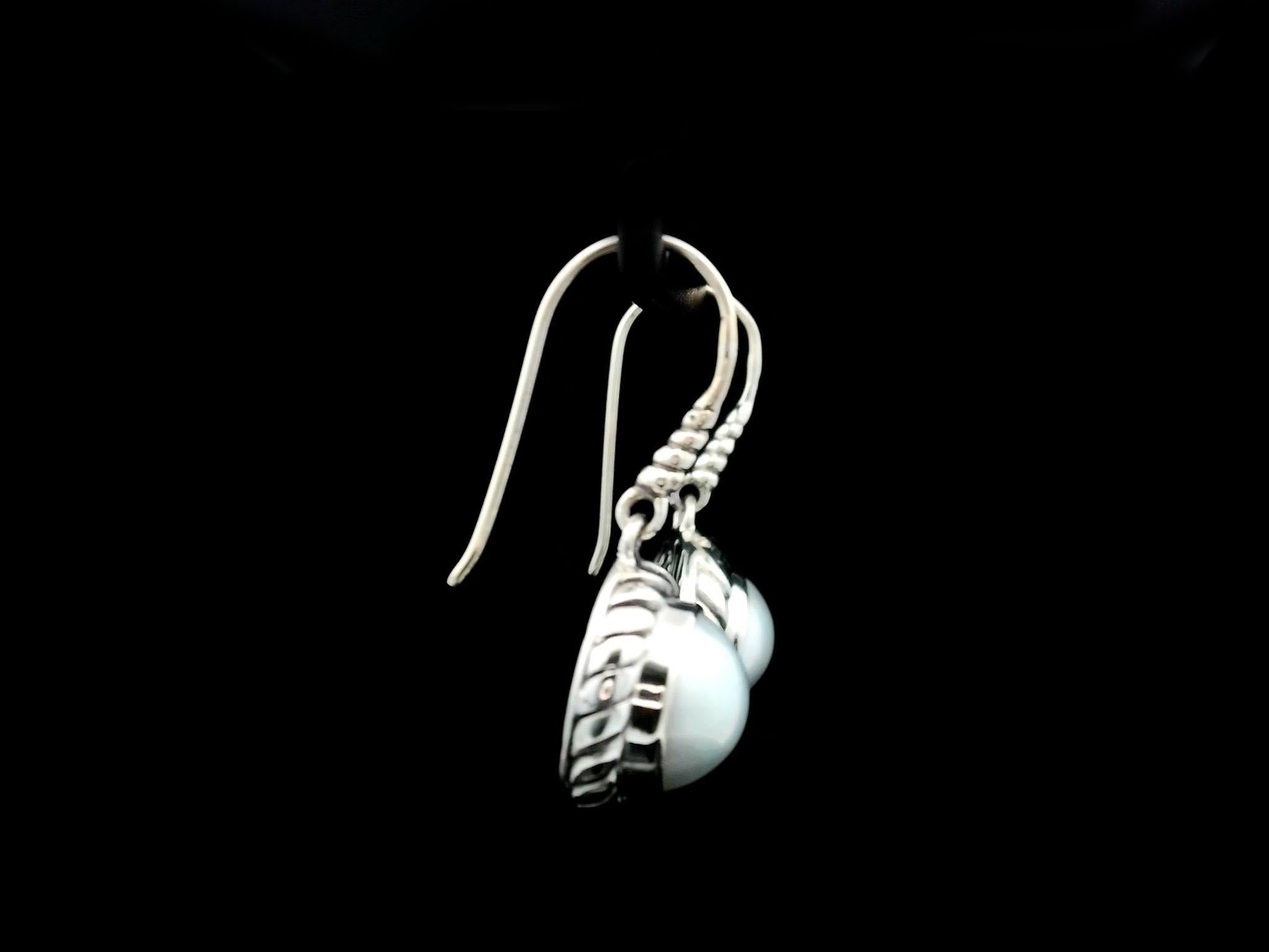 Uncut Silver and Pearl Balinese Earrings For Sale
