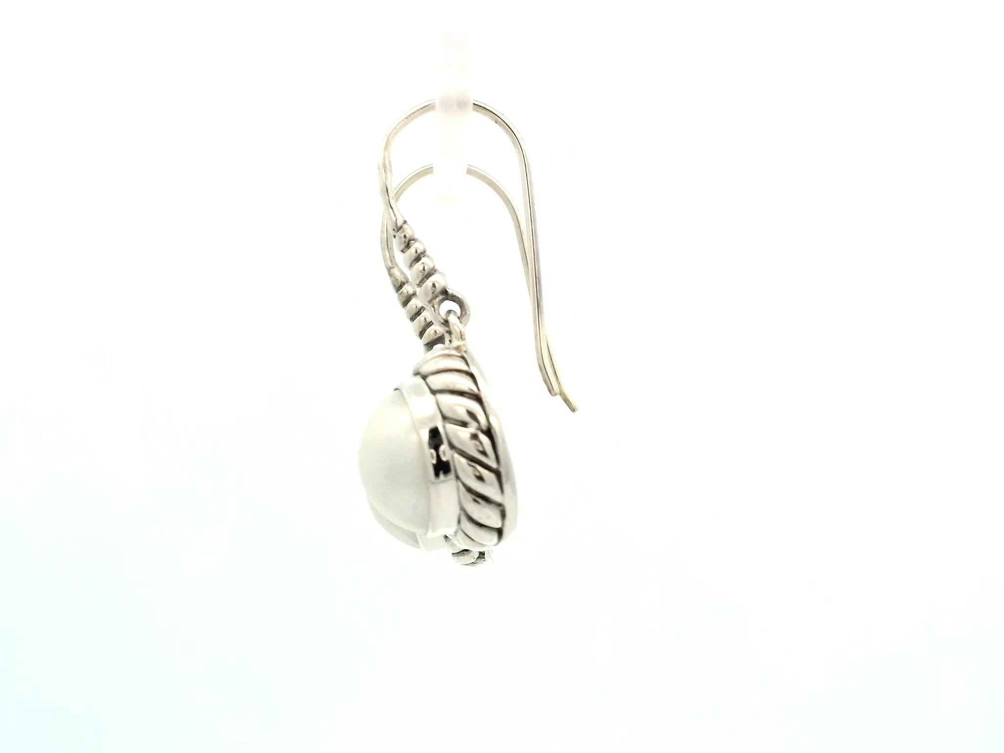 Silver and Pearl Balinese Earrings For Sale 1