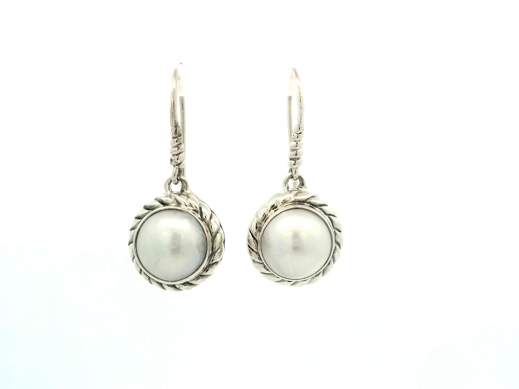 Silver and Pearl Balinese Earrings For Sale 2