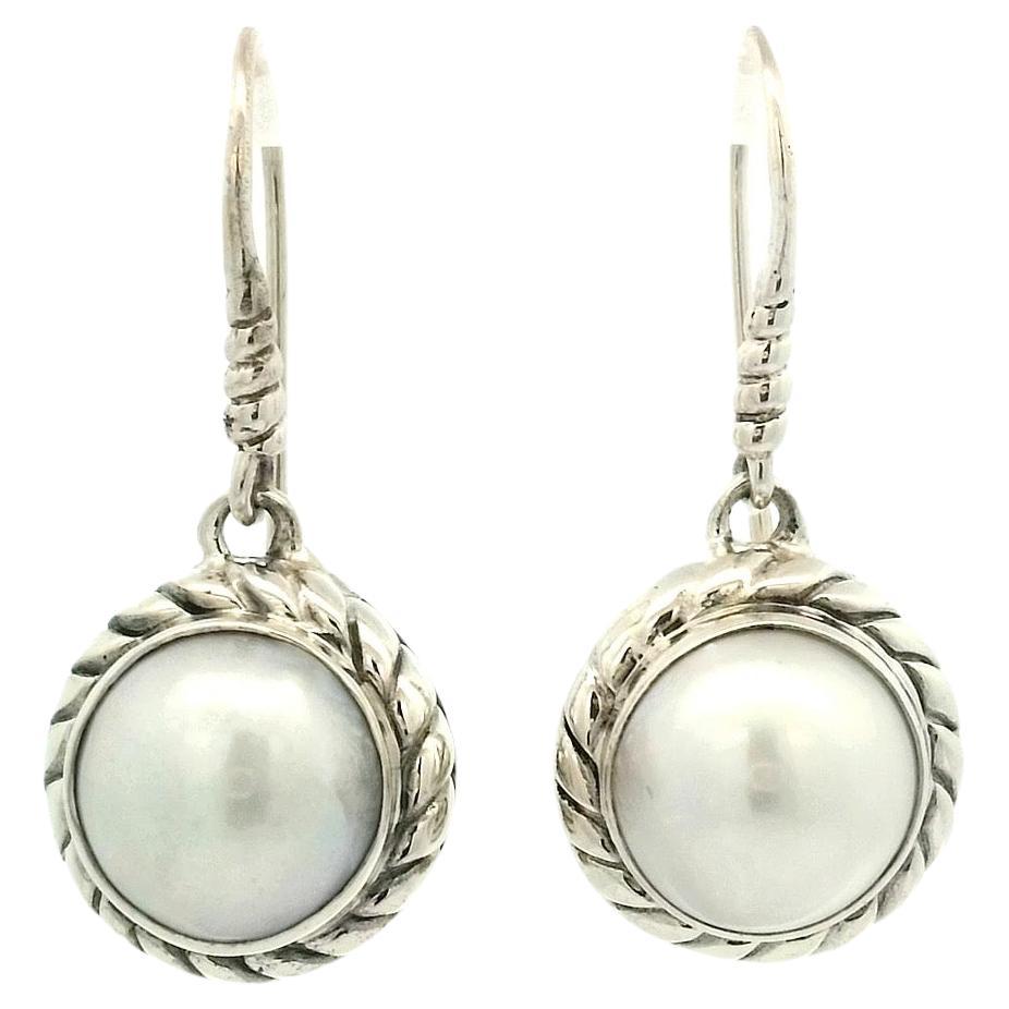 Silver and Pearl Balinese Earrings For Sale