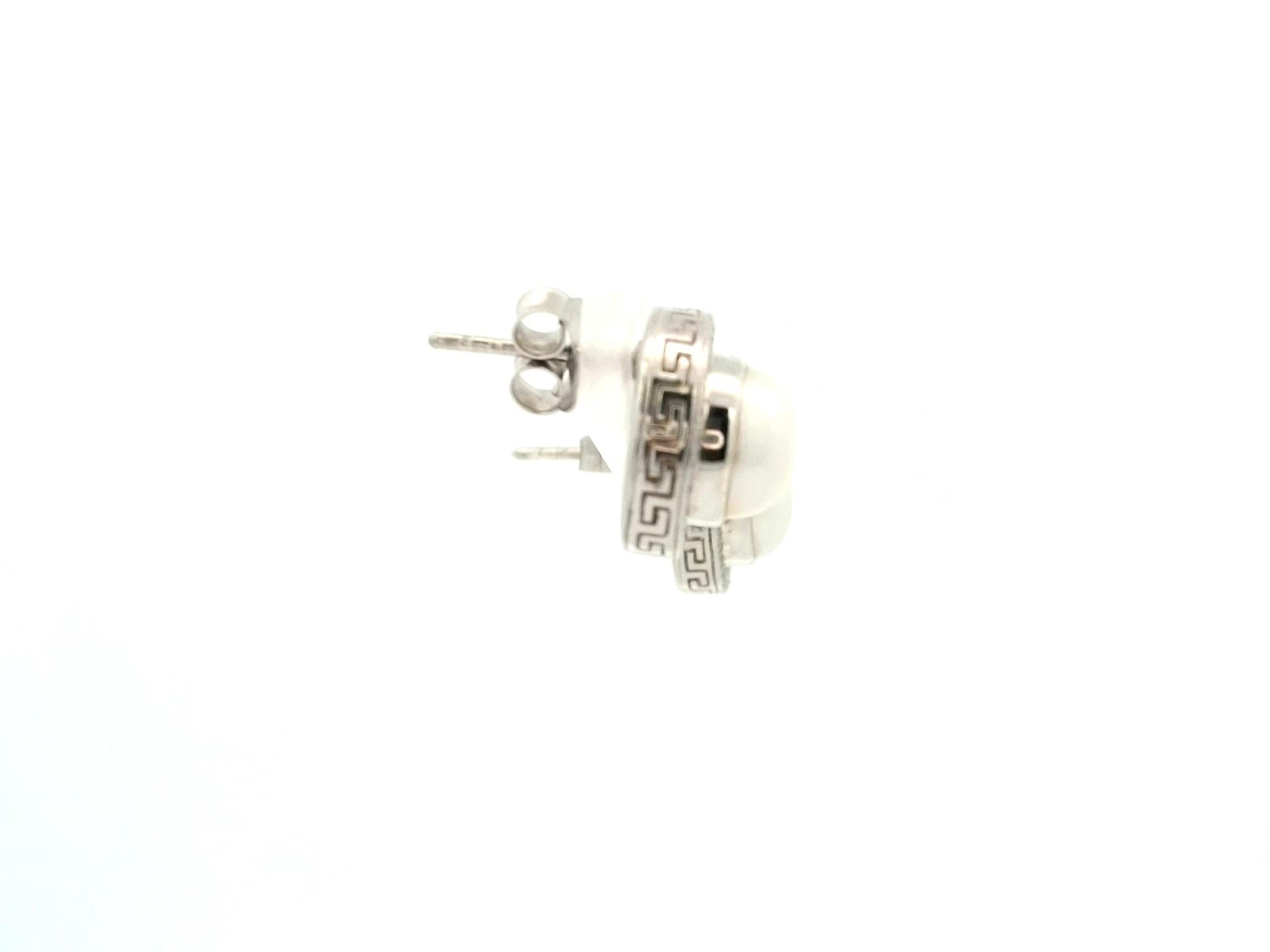 Silver and Pearl Balinese Stud Earrings For Sale 1